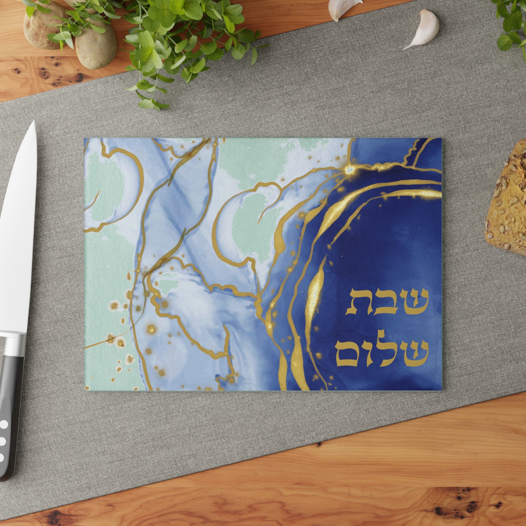 Shabbat Shalom Blue Challah Board