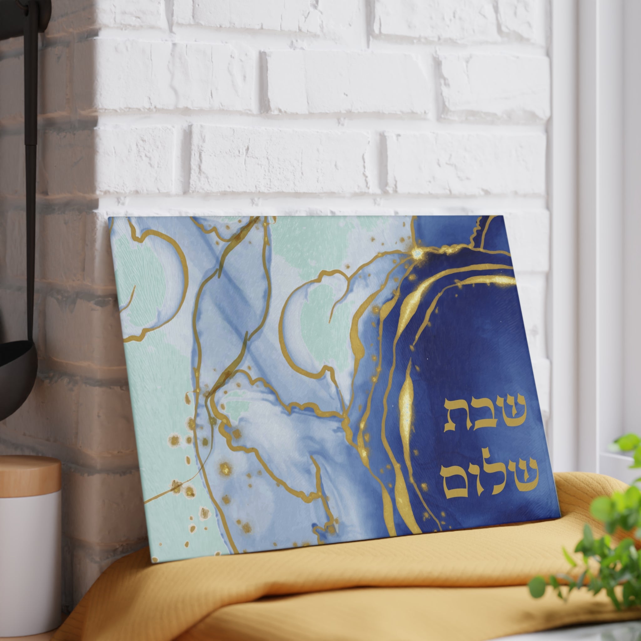 Shabbat Shalom Blue Challah Board