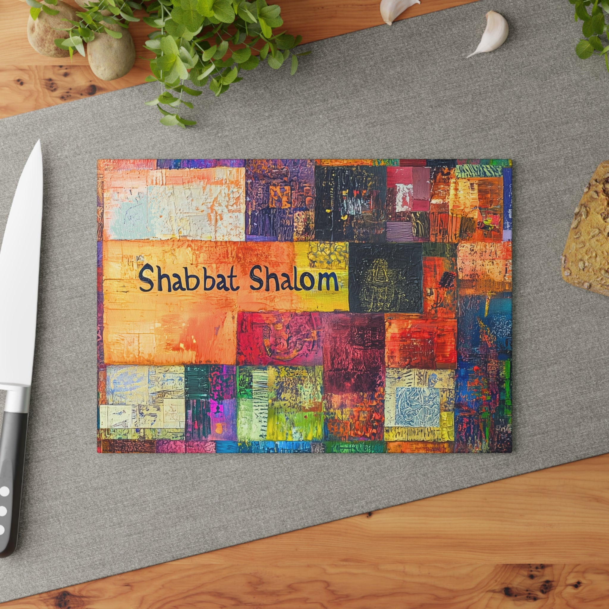 Modern Challah Board Glass Judaica Tray Shabbat