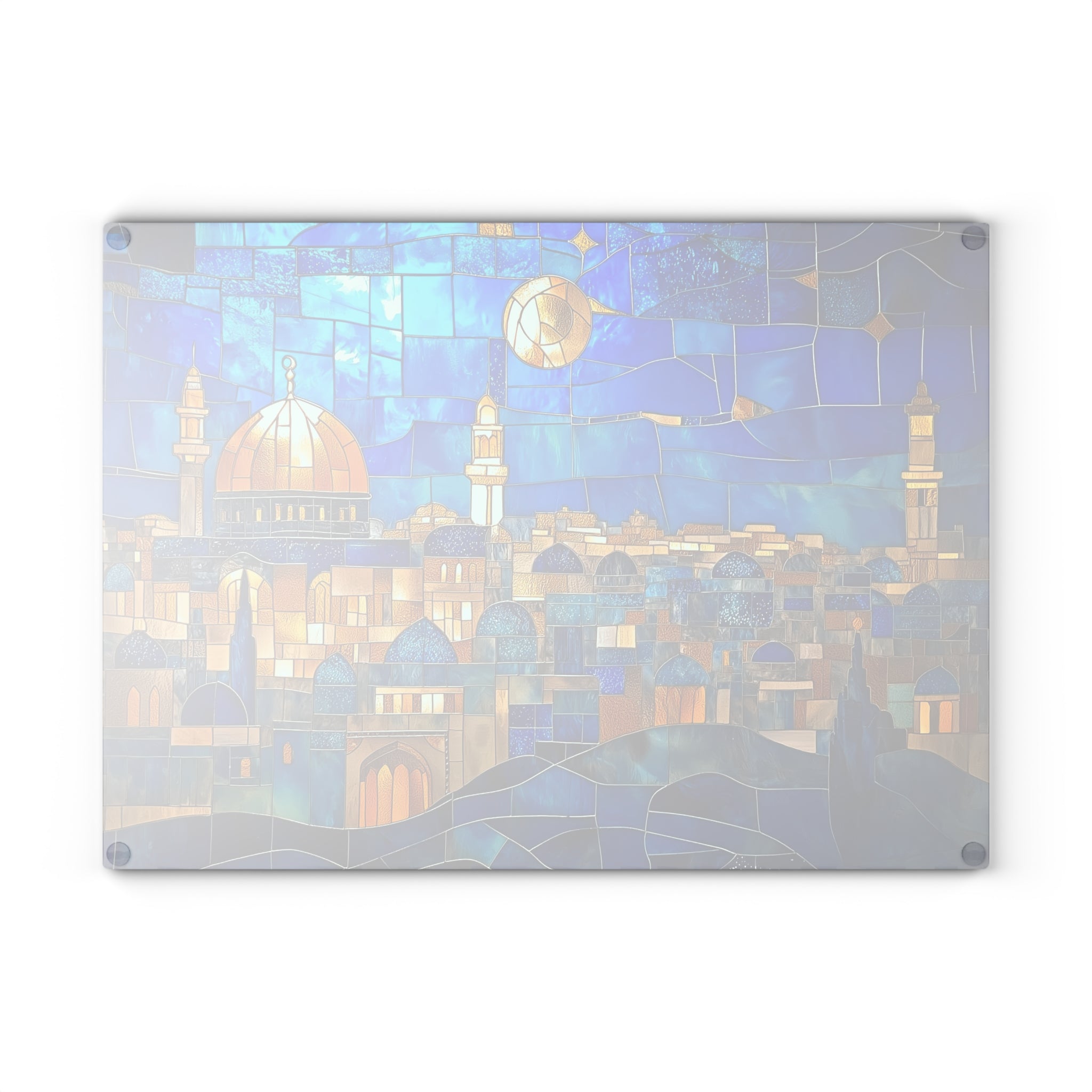 Jerusalem Challah Board Glass Judaica Tray