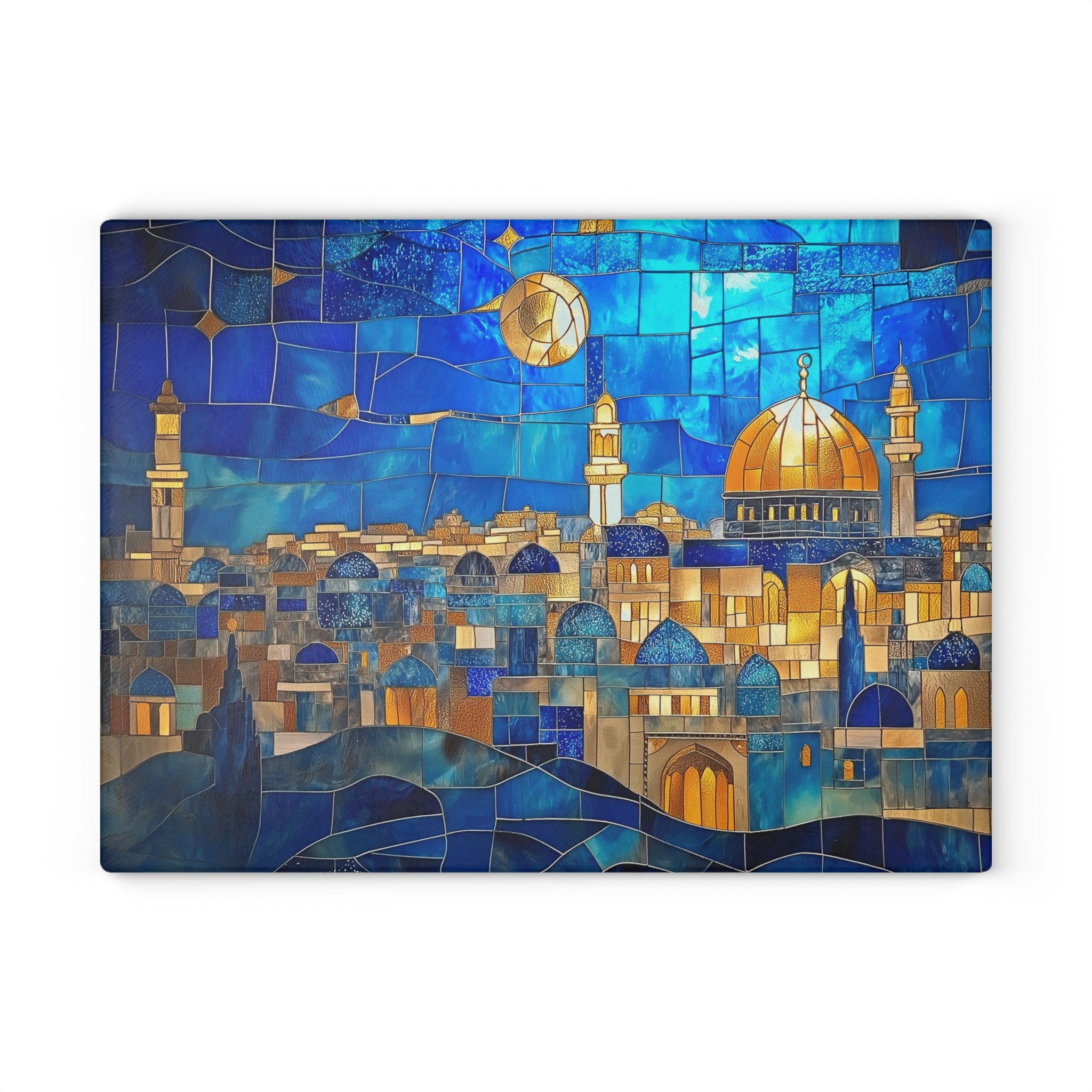 Jerusalem Challah Board Glass Judaica Tray