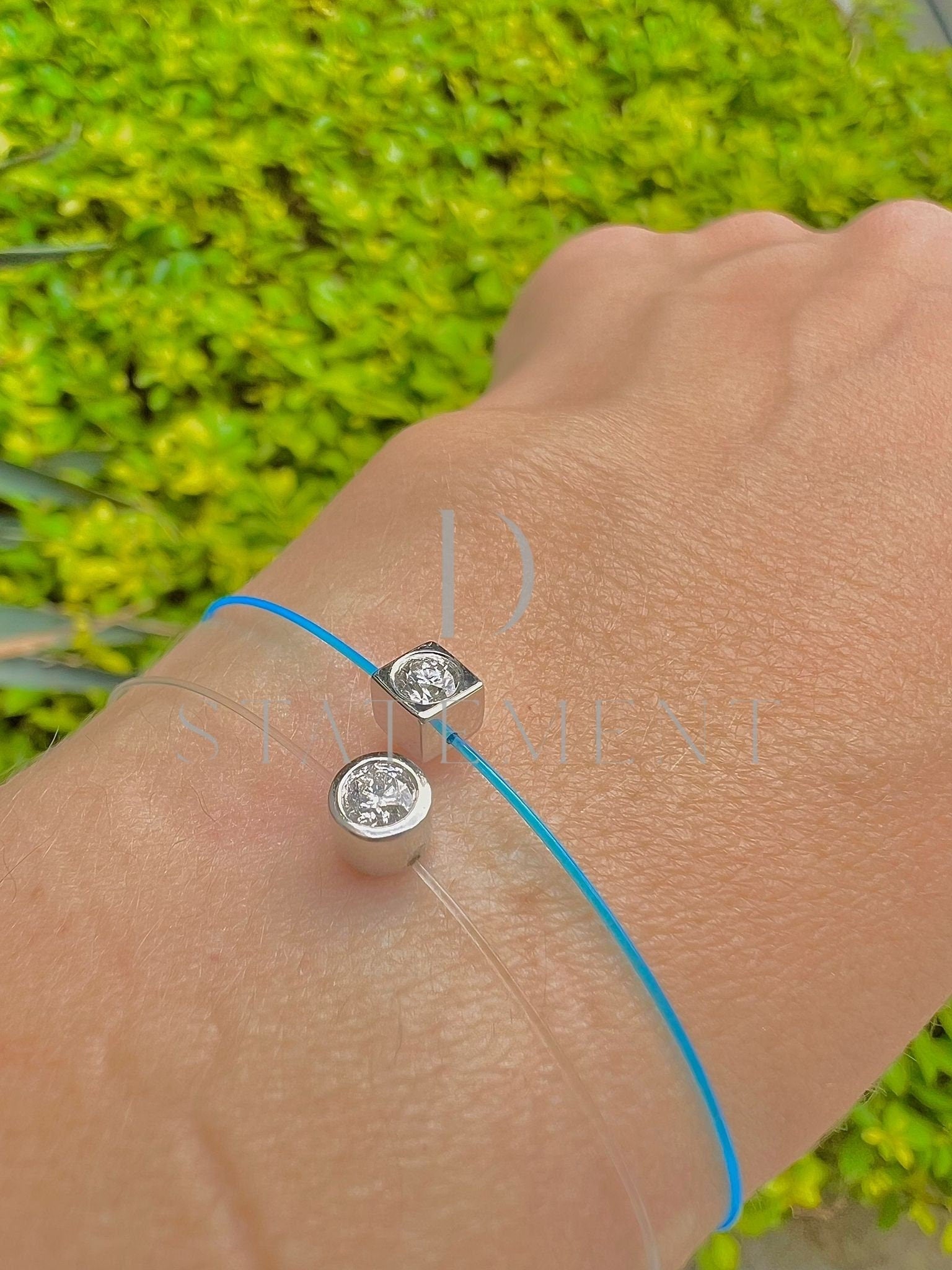 Diamond String Bracelet, Custom String Friendship Bracelet, 14K White Gold Kid's Bracelet, Lab Diamond Bracelet, Mother's Day Gift