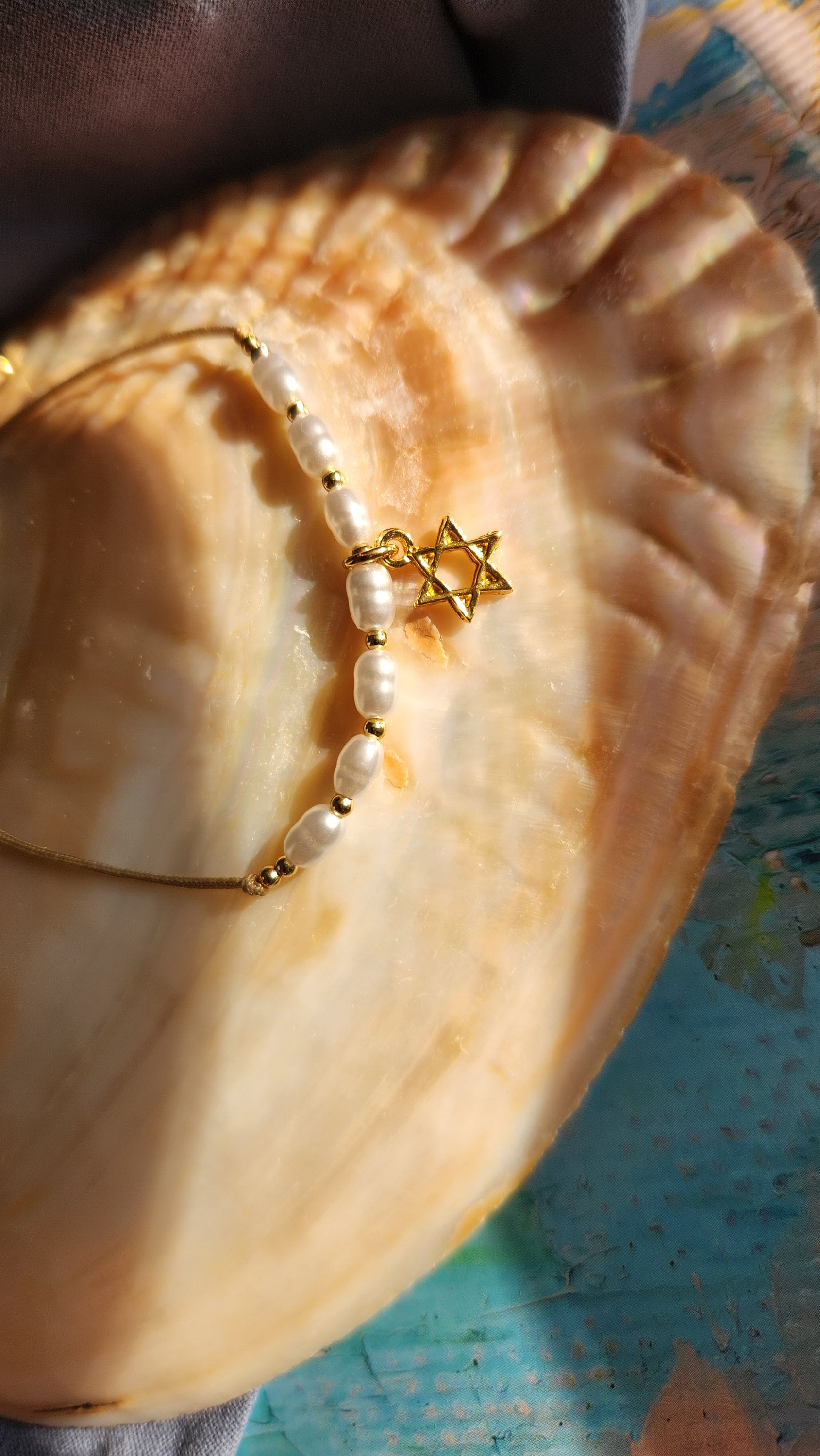 Magen David Bracelet Gold Plated Pearls Bracelet