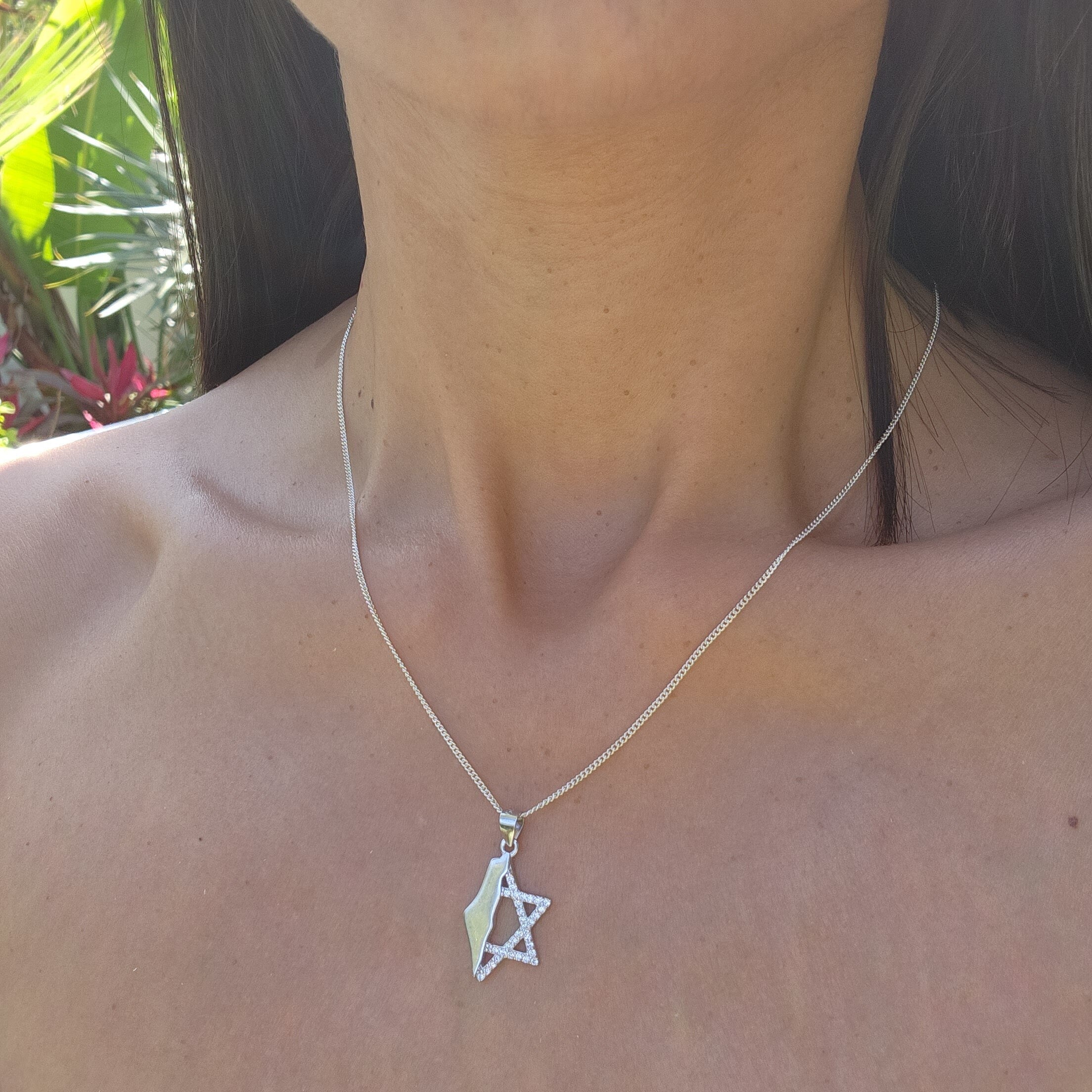 CZ Star of David Necklace Israel Map Necklace