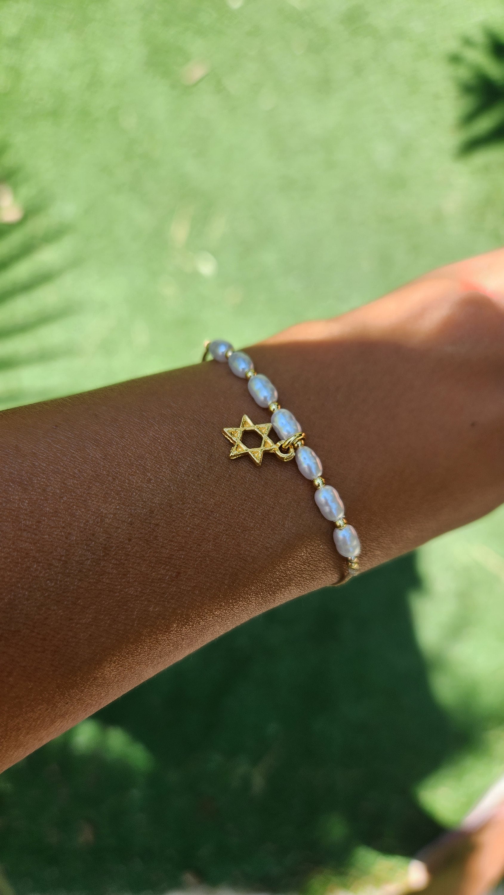 Magen David Bracelet Gold Plated Pearls Bracelet