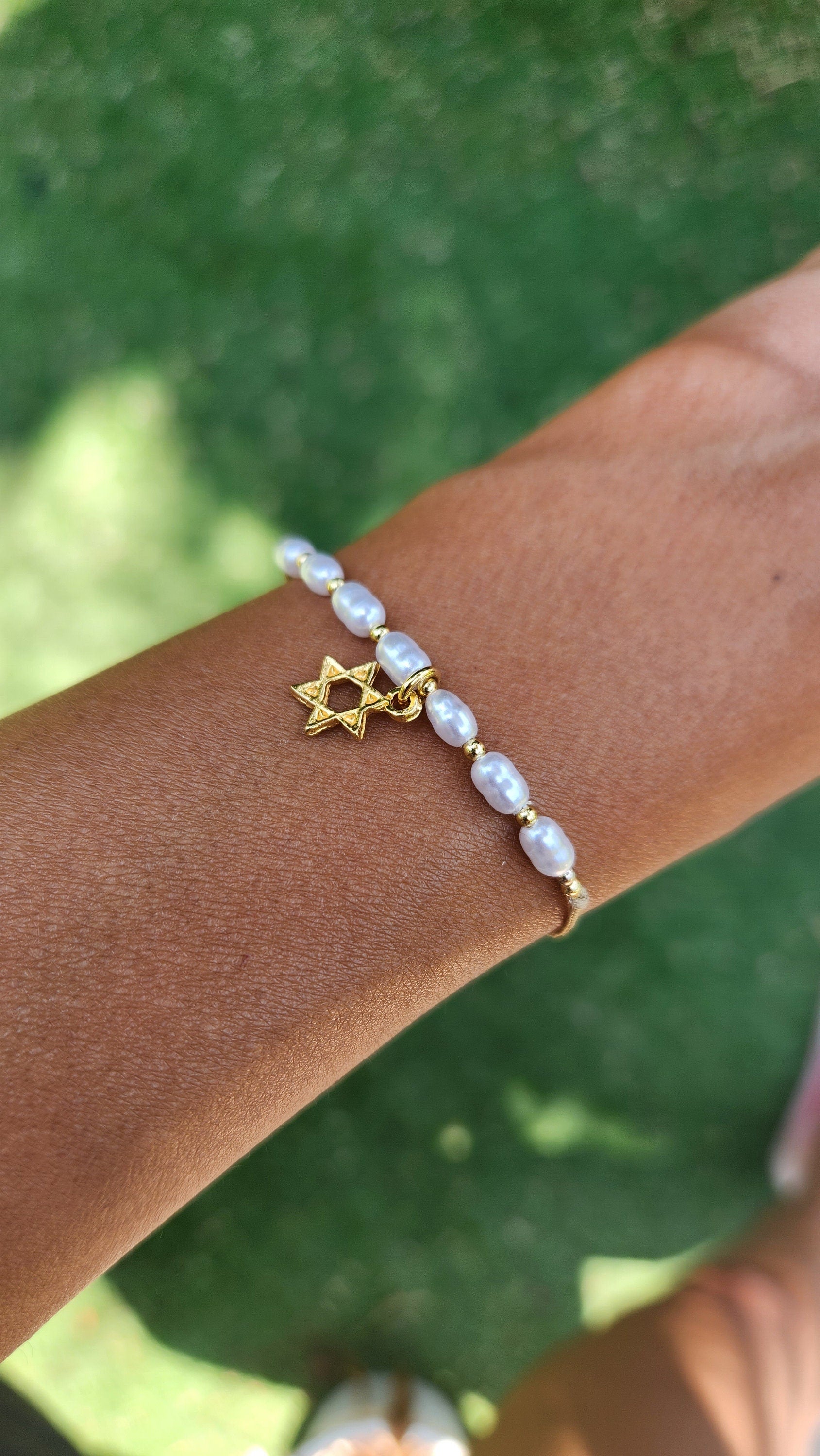 Magen David Bracelet Gold Plated Pearls Bracelet Judaica Gift Made is Israel I stand with Israel Jewelry Jewish Jewelry Judaica Bracelet