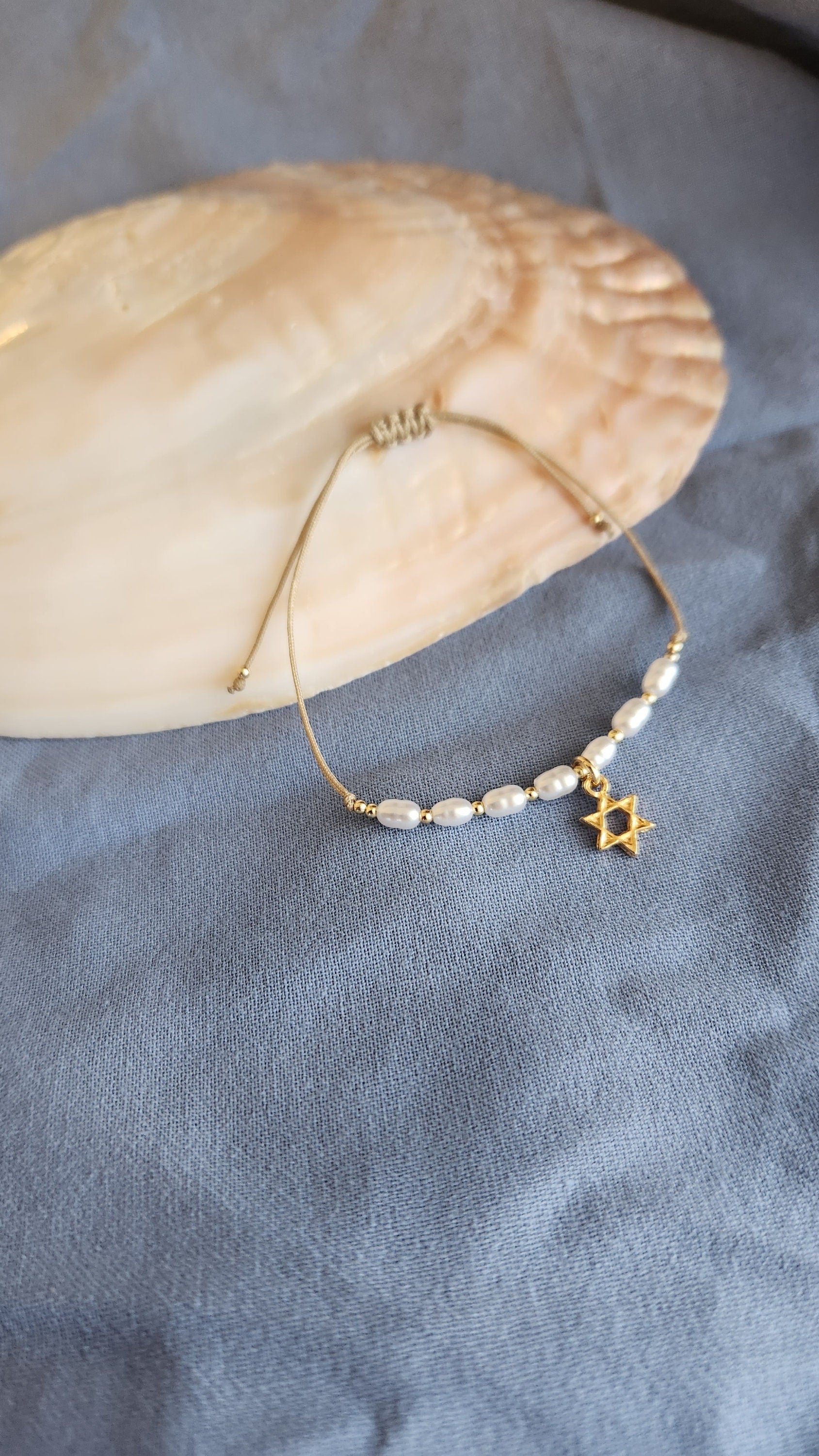 Magen David Bracelet Gold Plated Pearls Bracelet