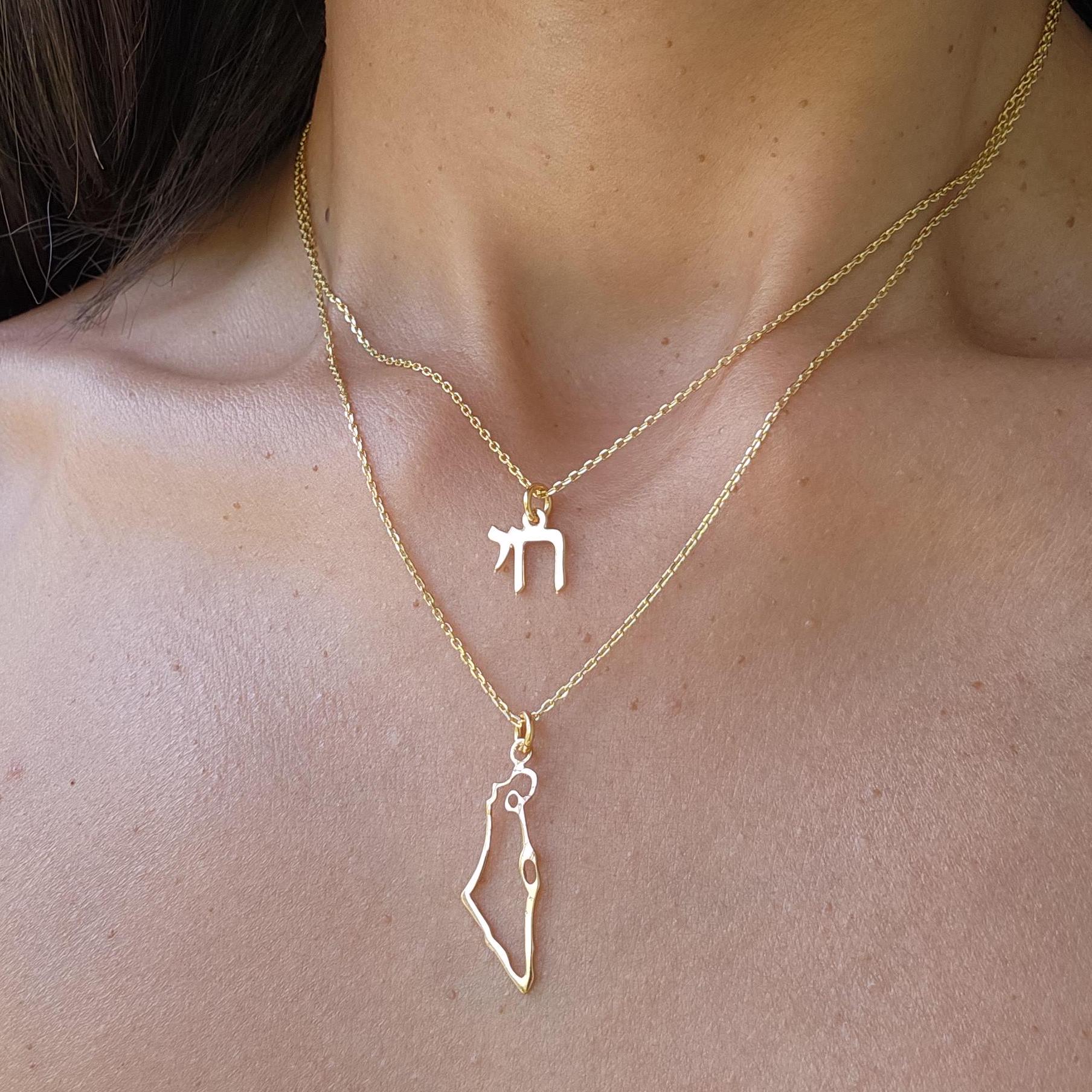 Chai Necklace Israel Map Necklace Goldfilled