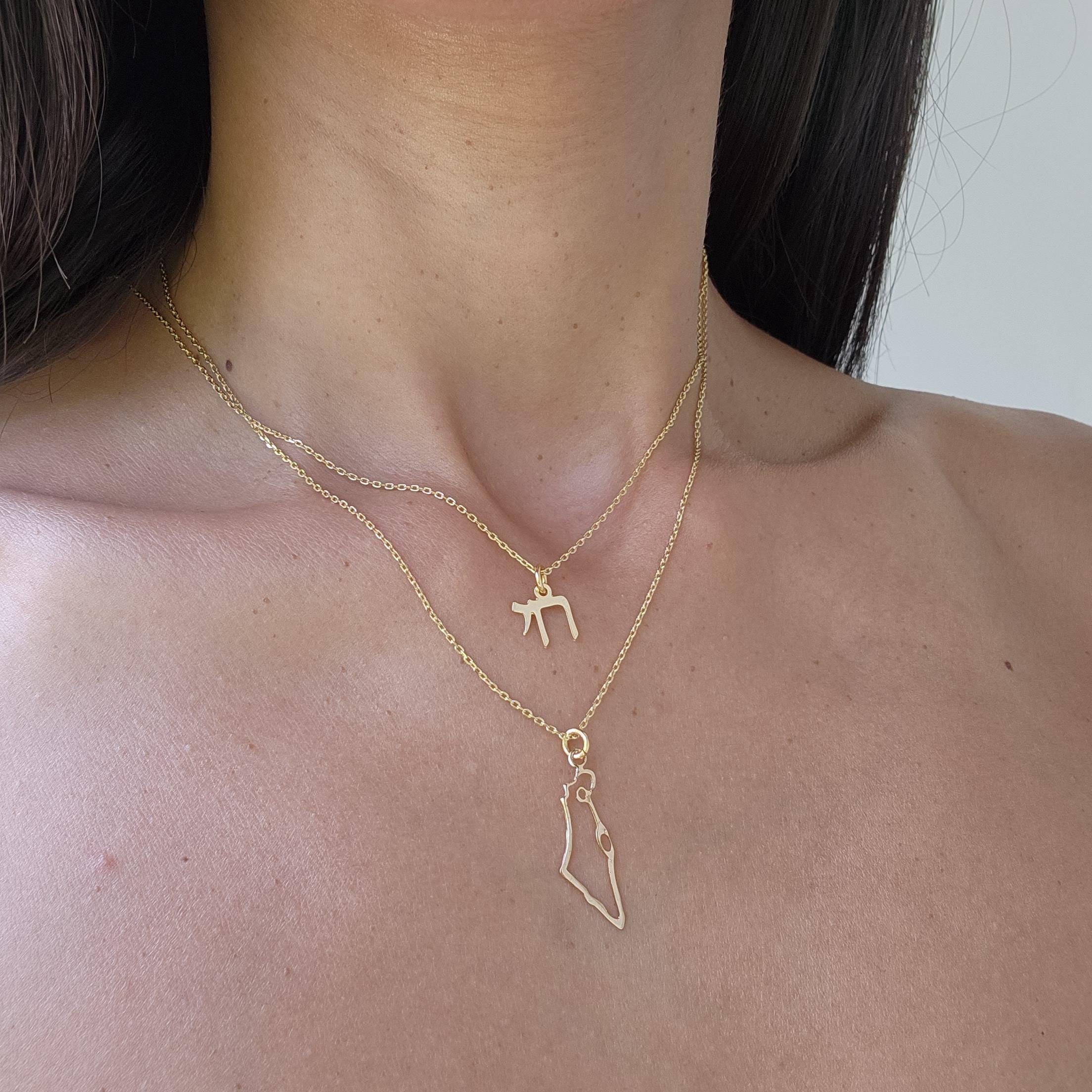 Chai Necklace Israel Map Necklace Goldfilled