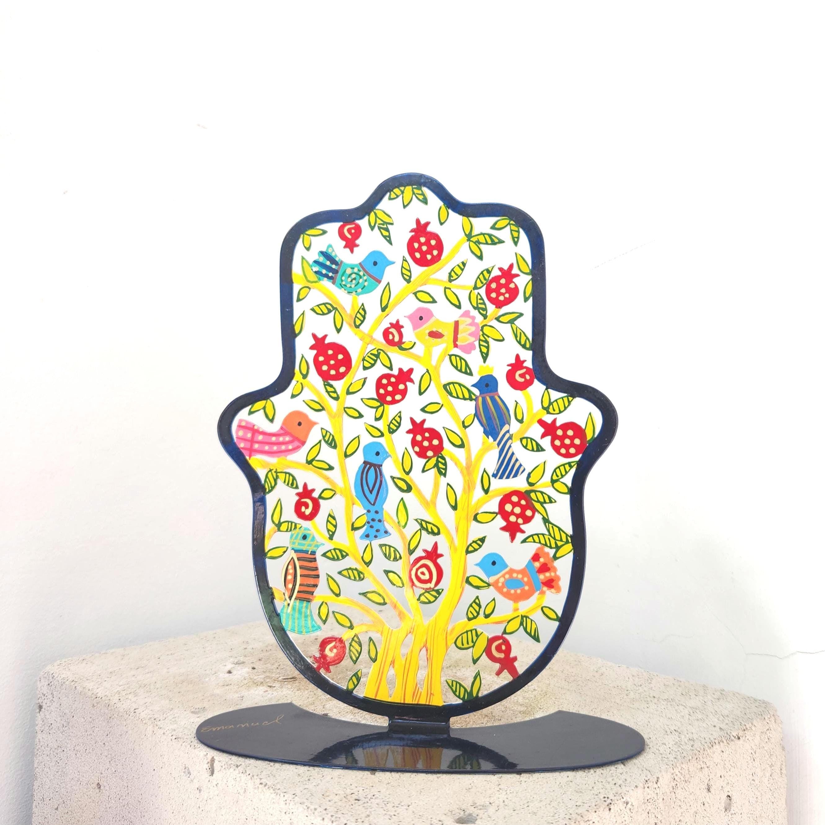 Yair Emanuel Judaica Art Metal Sign Israeli Artist Jewish Art  Hanukkah Gift Jewish Gifts Judaica Gift for Home Decor Hamsa Sign Pomegranate