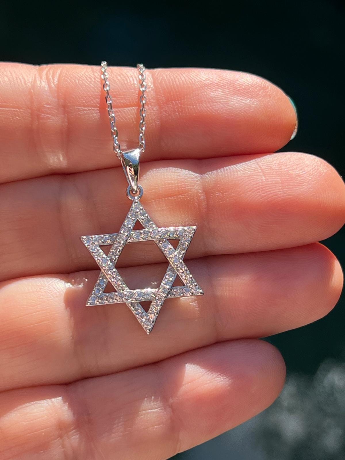 CZ Star of David Necklace Israel 925 Sterling Silver