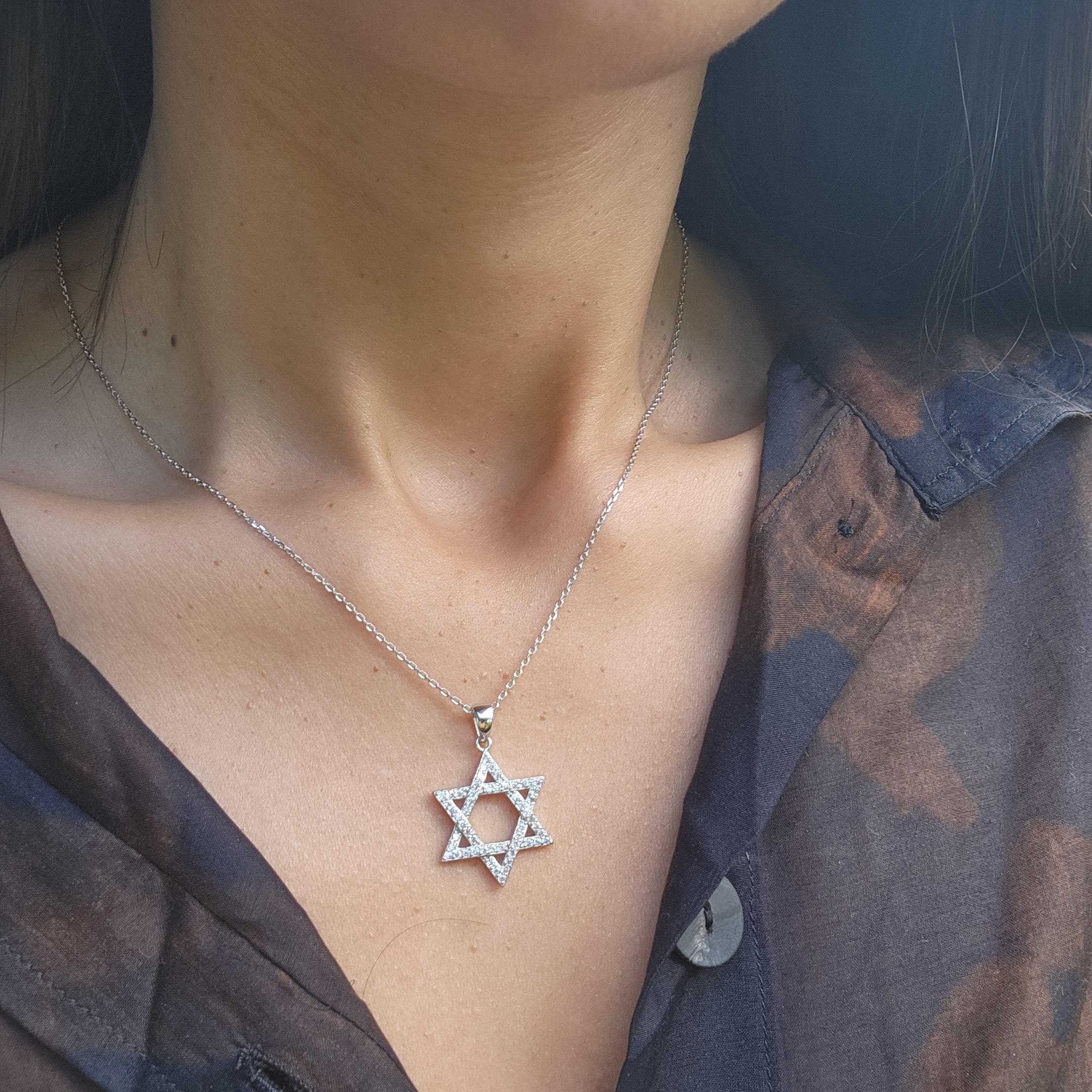 CZ Star of David Necklace Israel 925 Sterling Silver