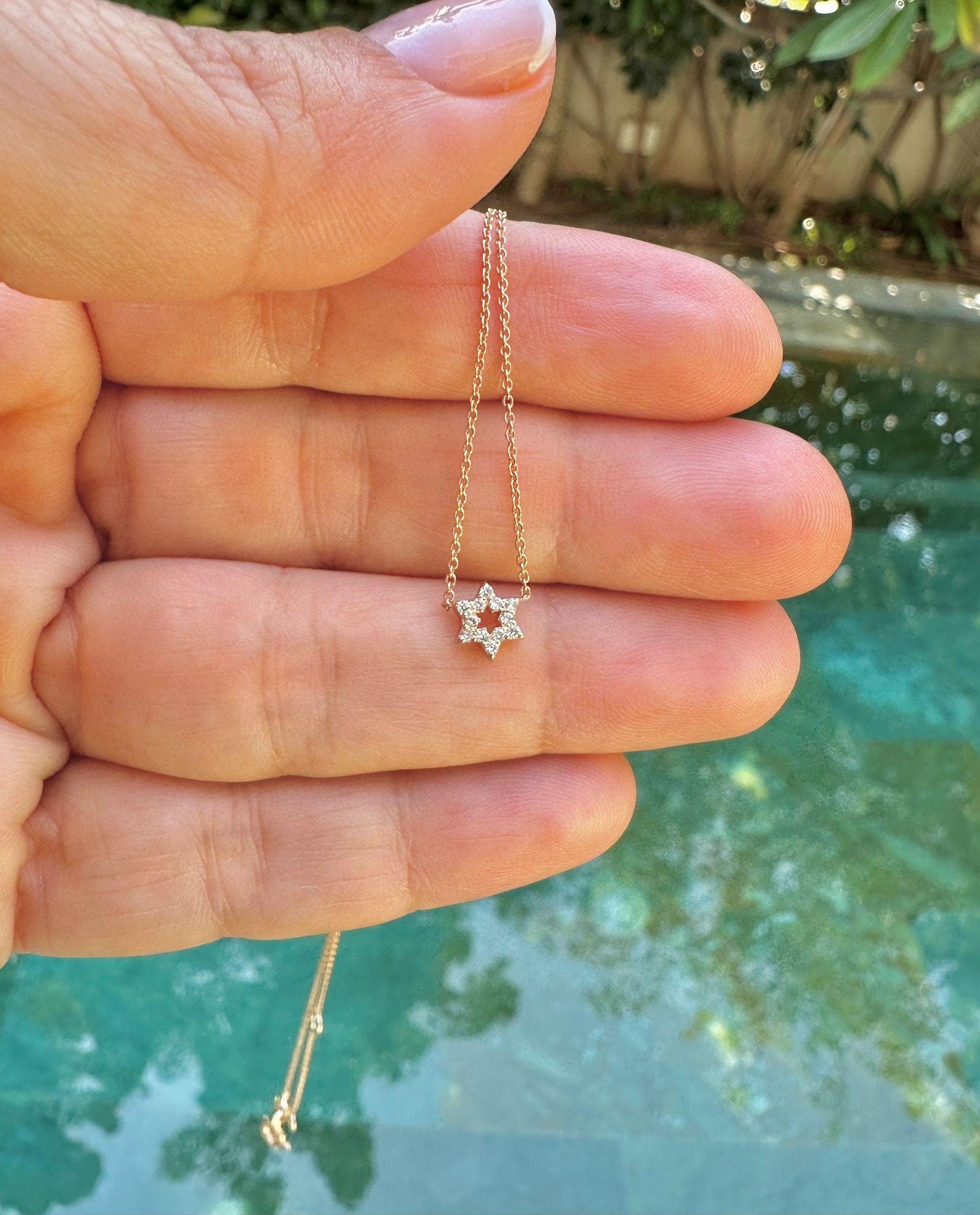 Diamonds Magen David Necklace 14k solid Gold Star of David Necklace Judaica Gift Made is Israel Jewelry Support Israel Jewish Star Necklace