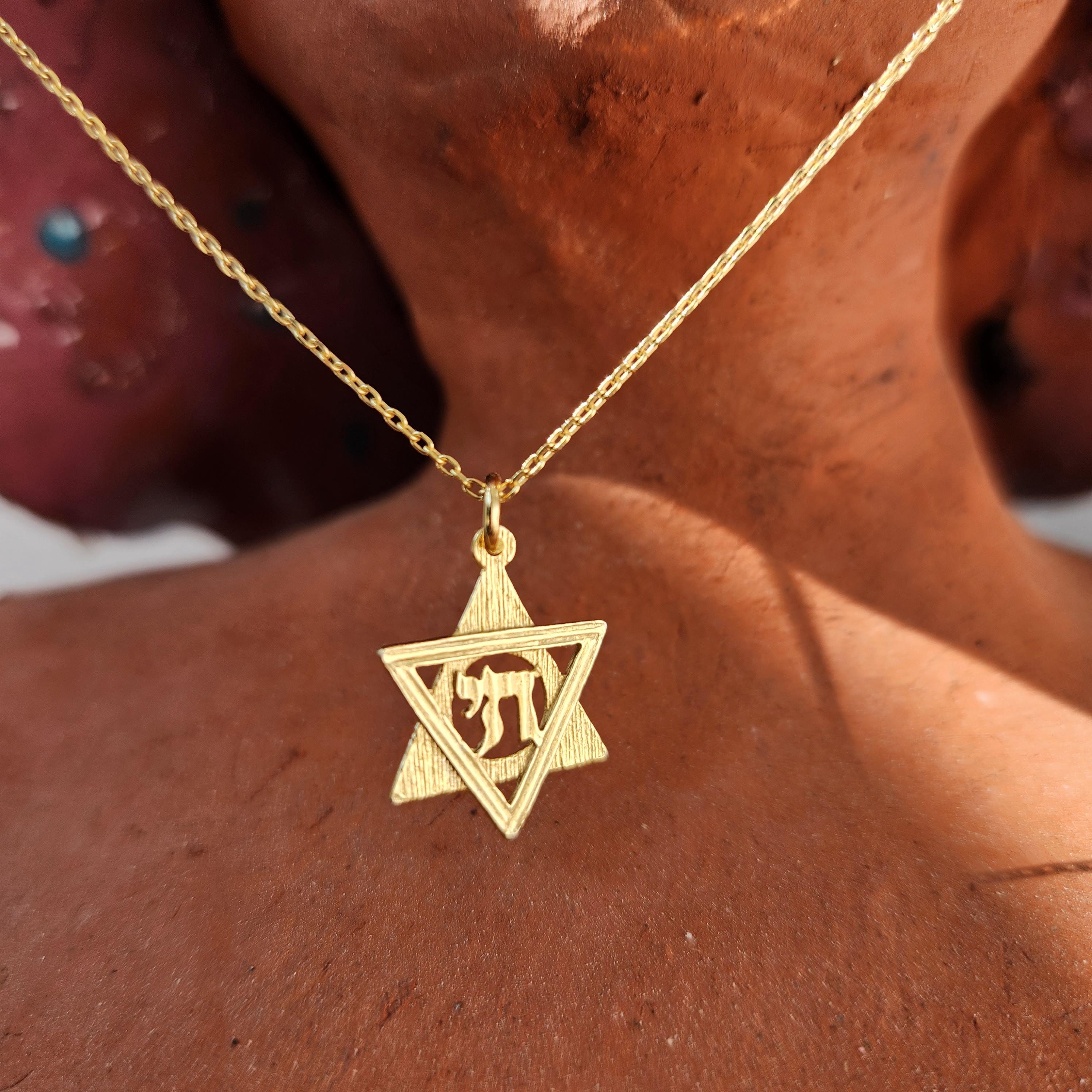 Goldfilled Jewish Star Necklace Chai