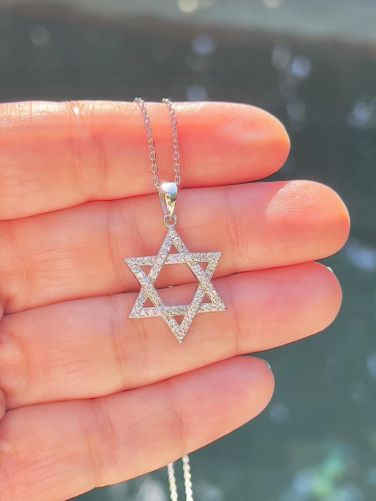 CZ Star of David Necklace Israel 925 Sterling Silver