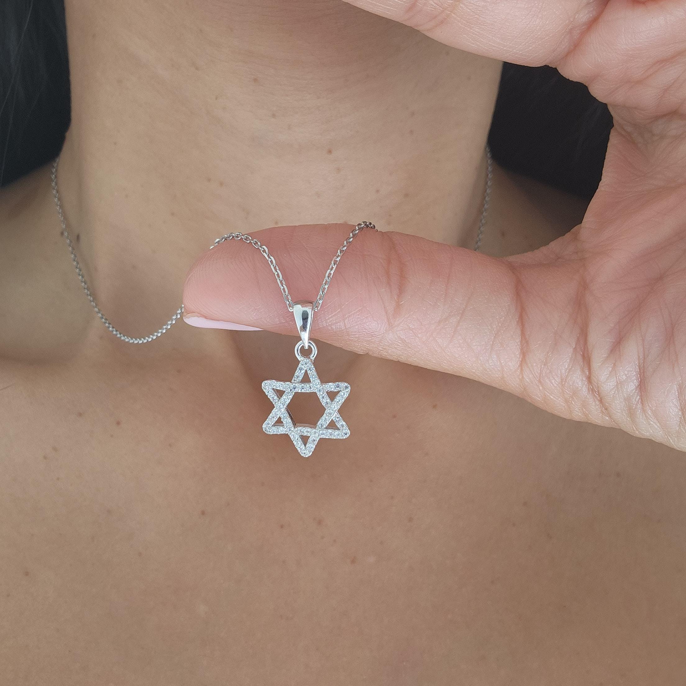 CZ Star of David Necklace Israel 925 Sterling Silver