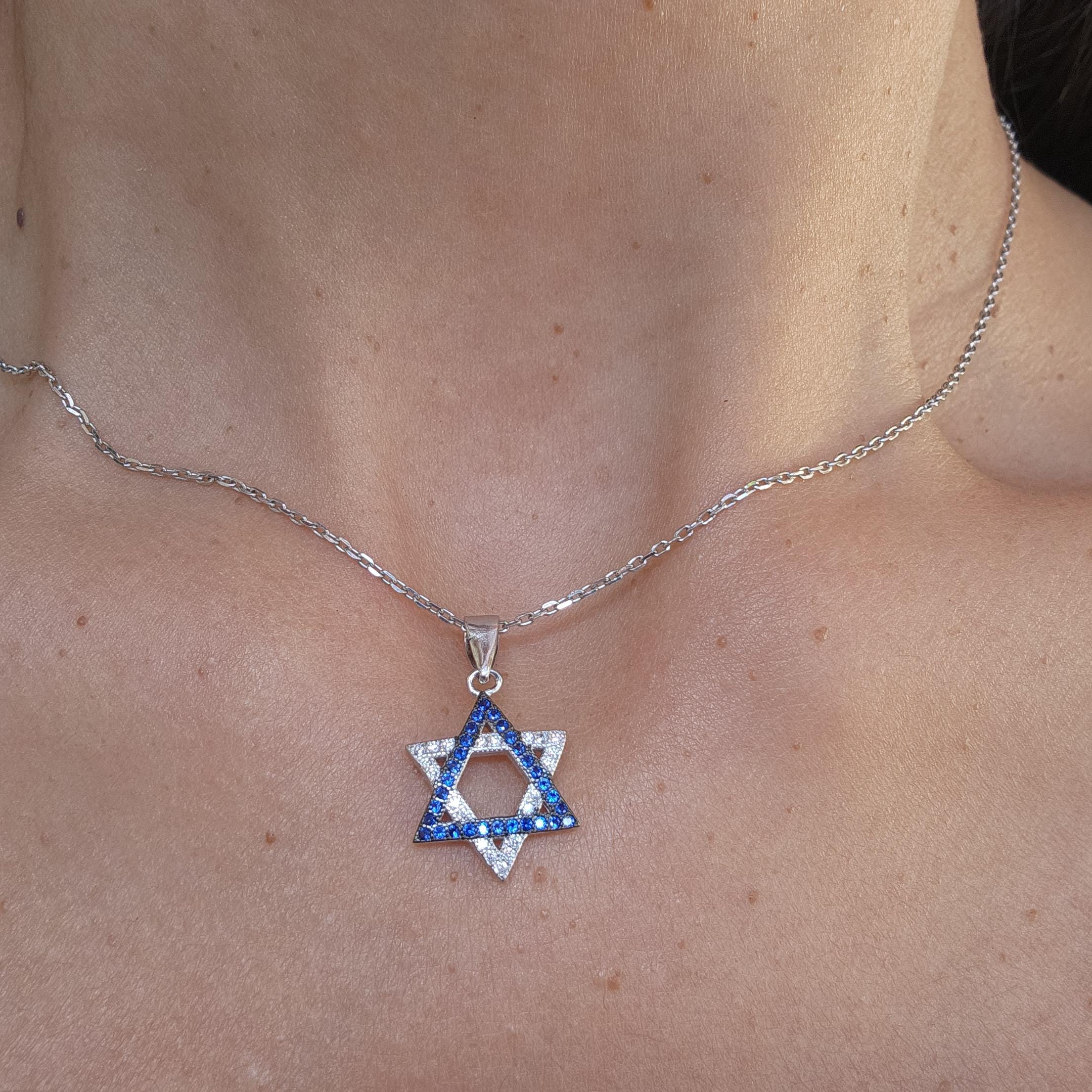 CZ Star of David Necklace Israel 925 Sterling Silver