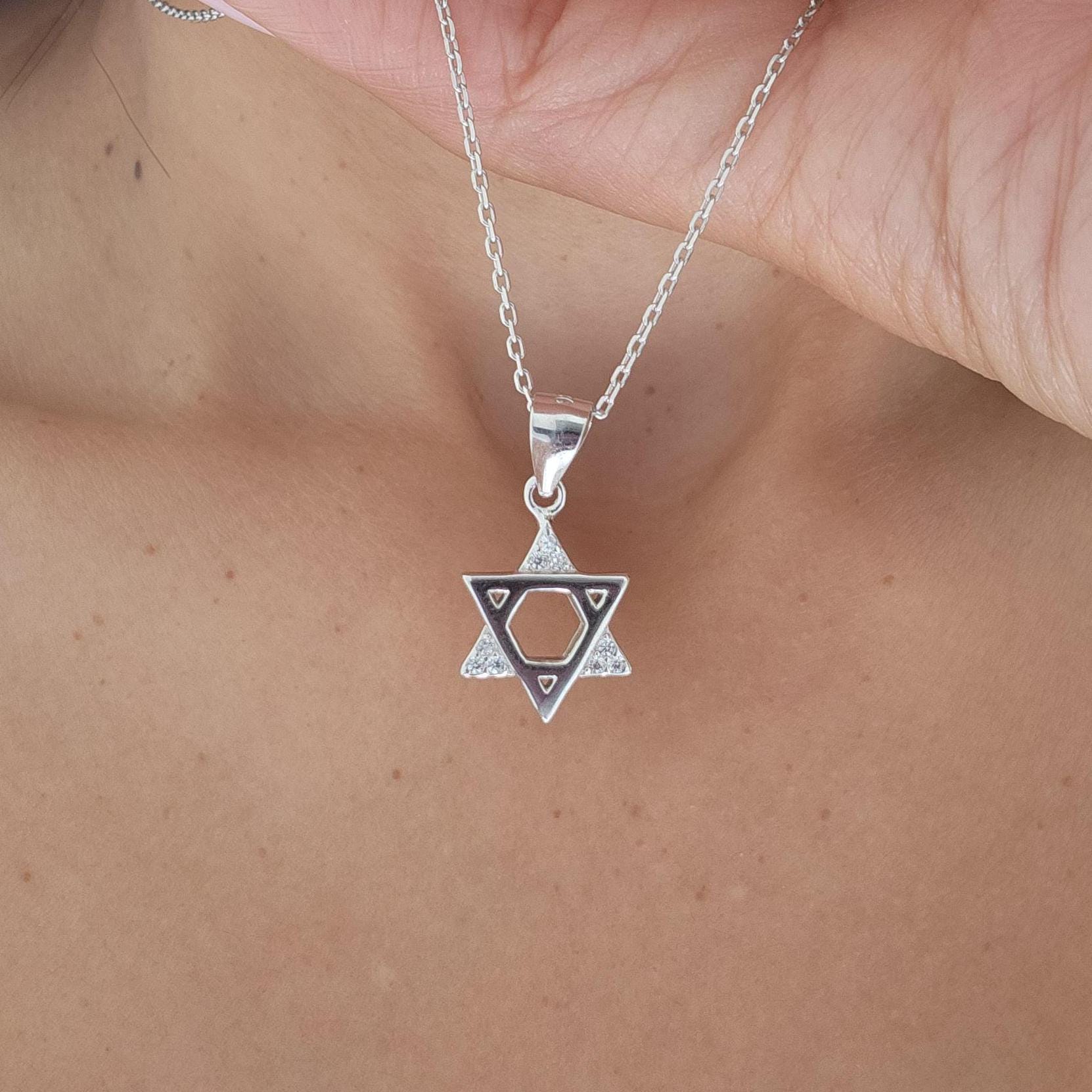 CZ Star of David Necklace Israel 925 Sterling Silver