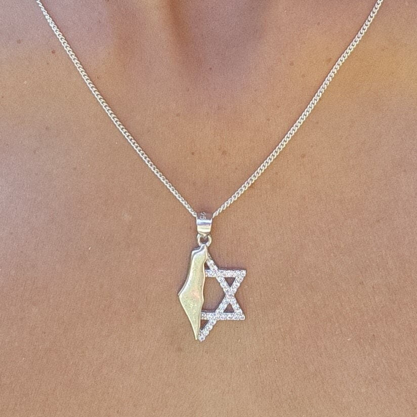 925 Silver Israel Necklace Magen David Necklace With Zircons Jewish Star Judaica Made is Israel Map stand with Israel Jewelry Star of David