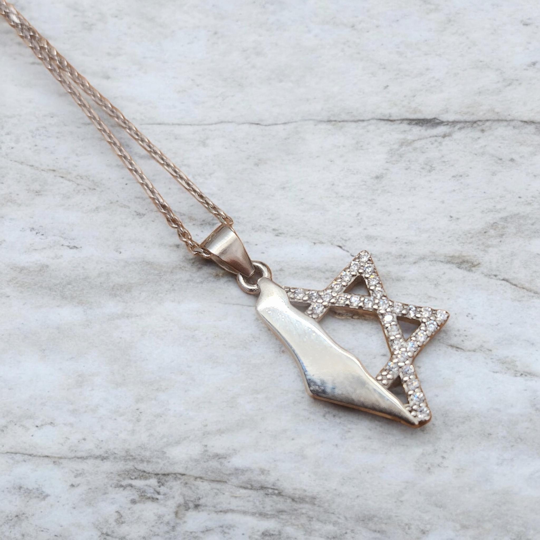 CZ Star of David Necklace Israel Map Necklace