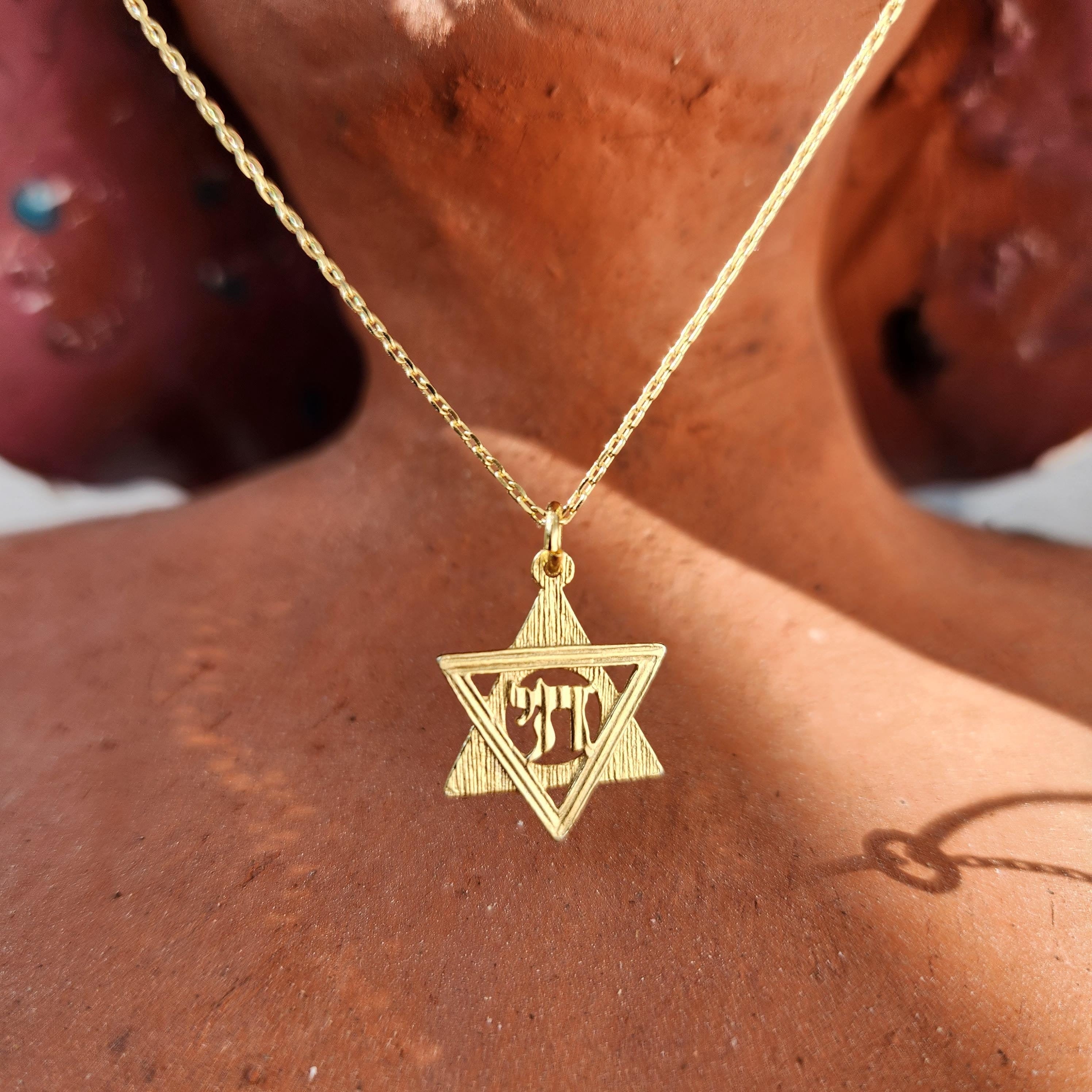 Goldfilled Jewish Star Necklace Chai