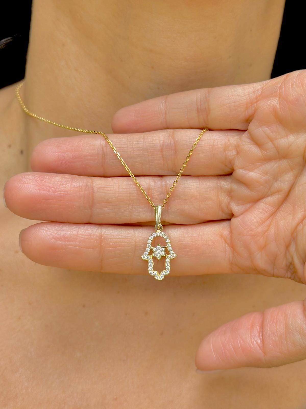 Diamonds Hamsa Necklace Made in Israel