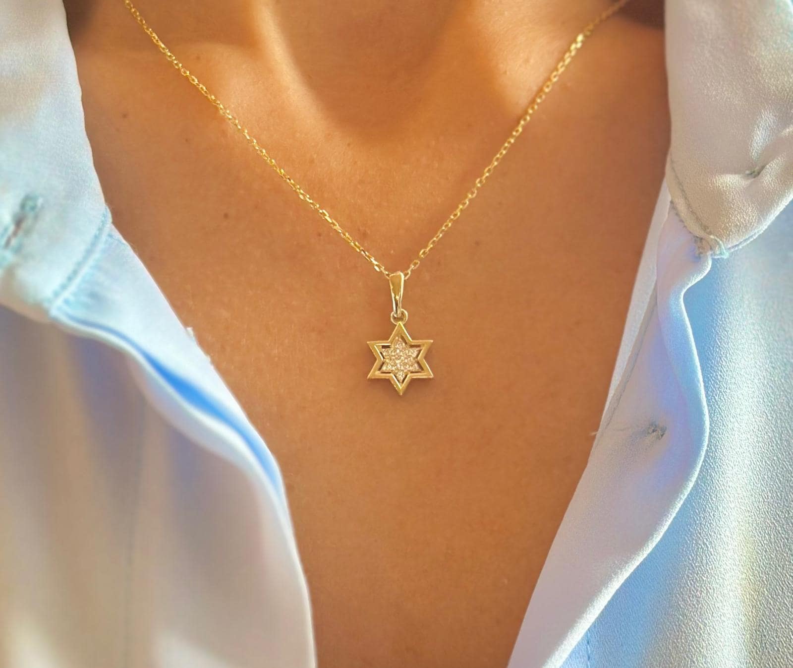 Diamonds Magen David Necklace 14k Solid Gold