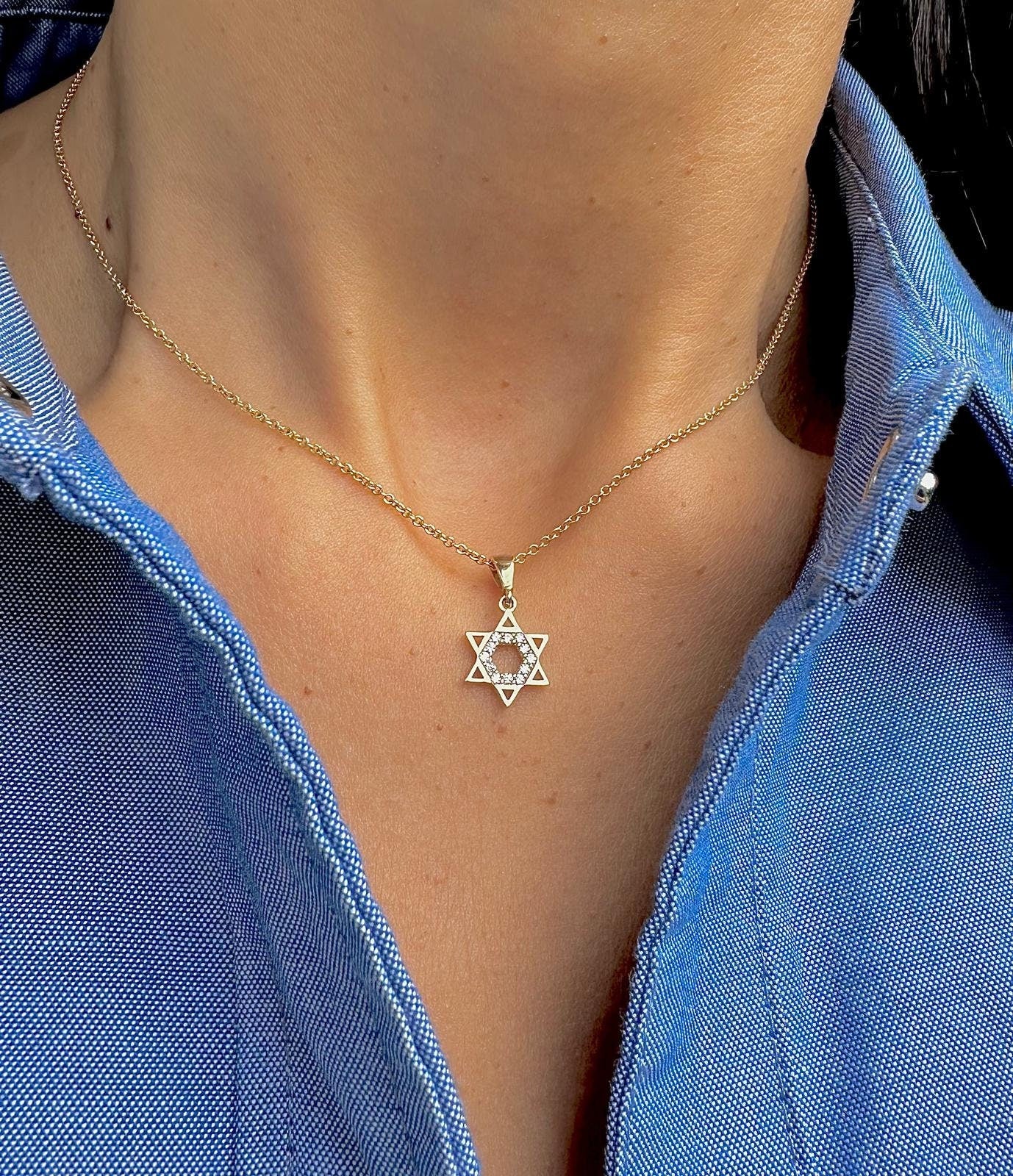 Diamonds Magen David Necklace 14k Solid Gold