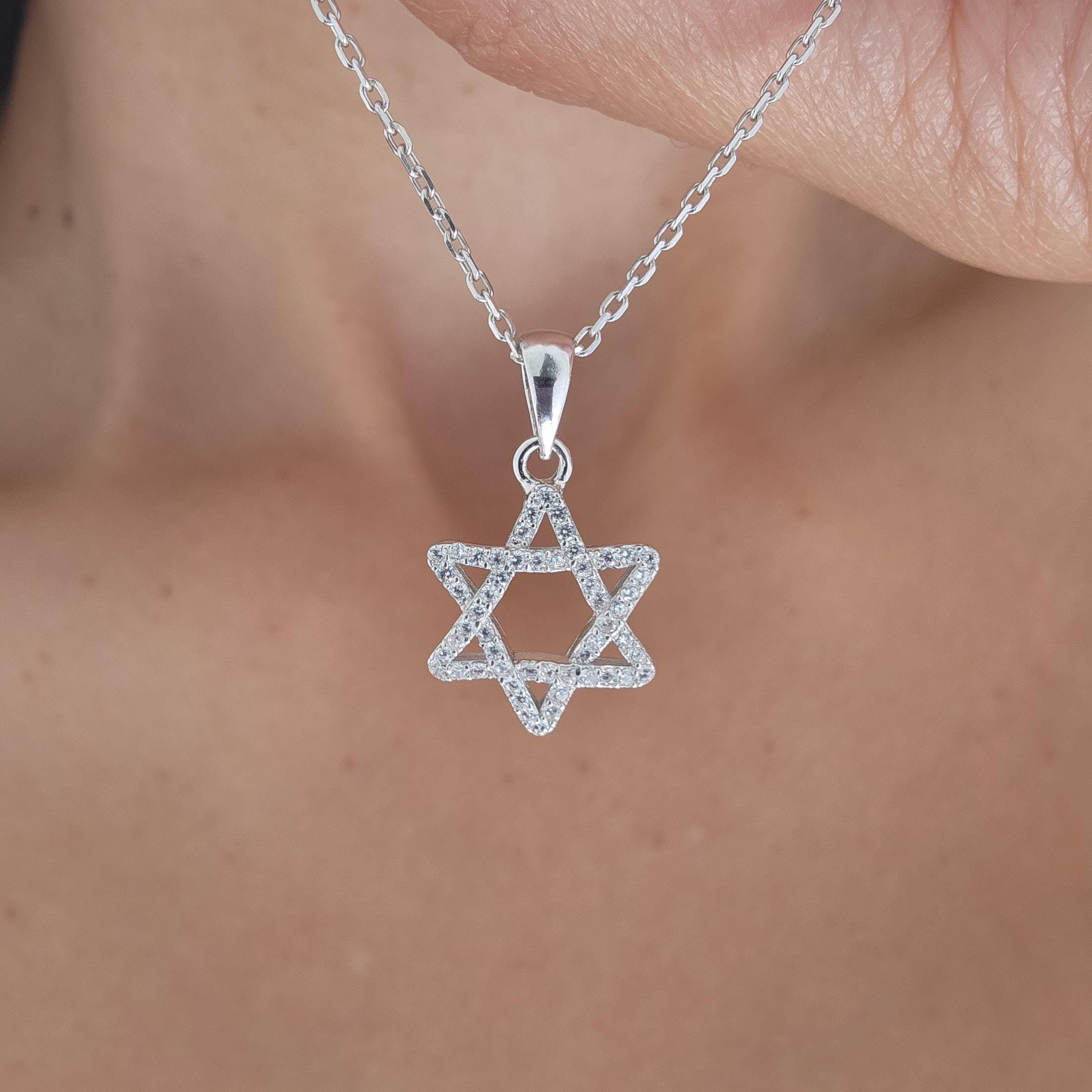 CZ Star of David Necklace Israel 925 Sterling Silver