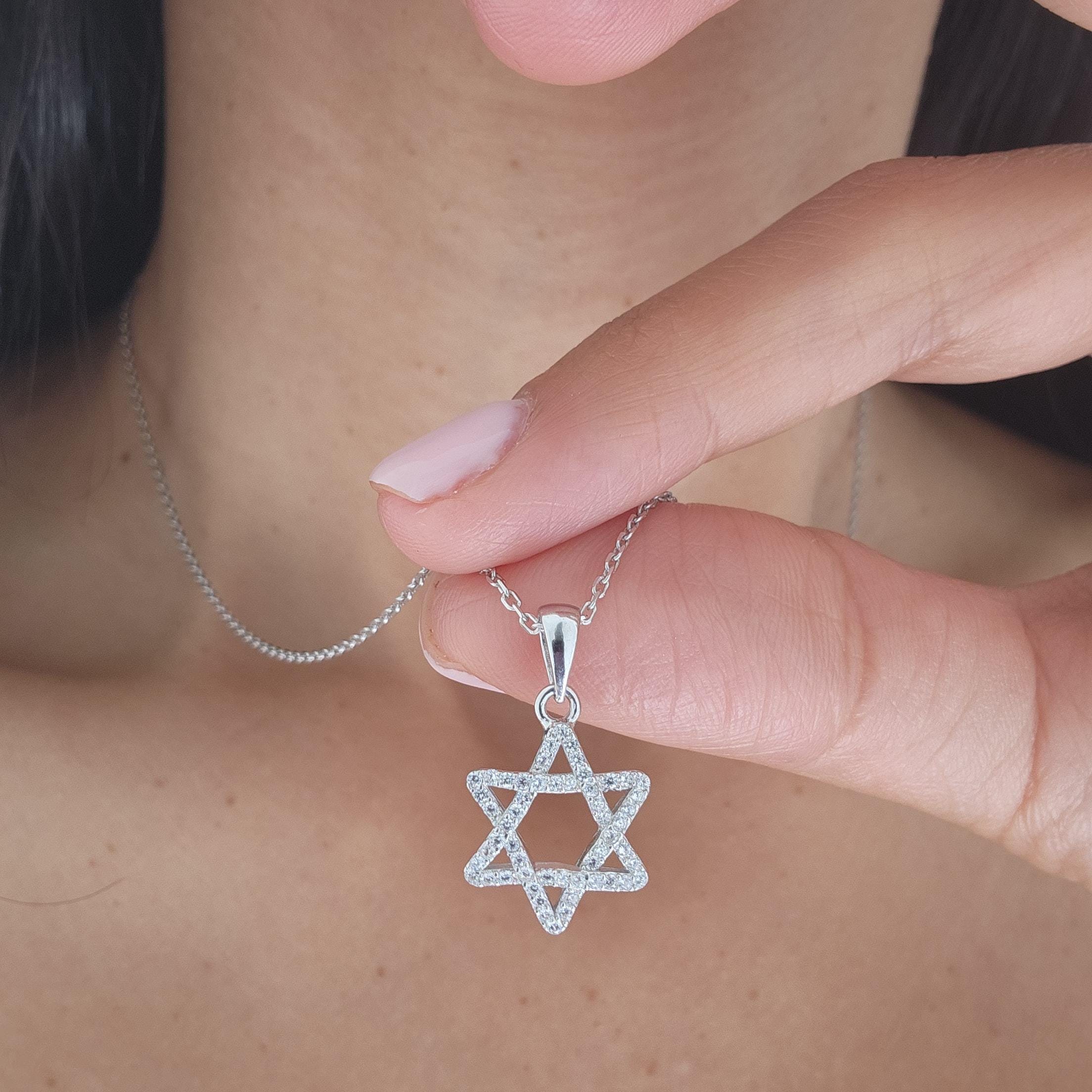 CZ Star of David Necklace Israel 925 Sterling Silver