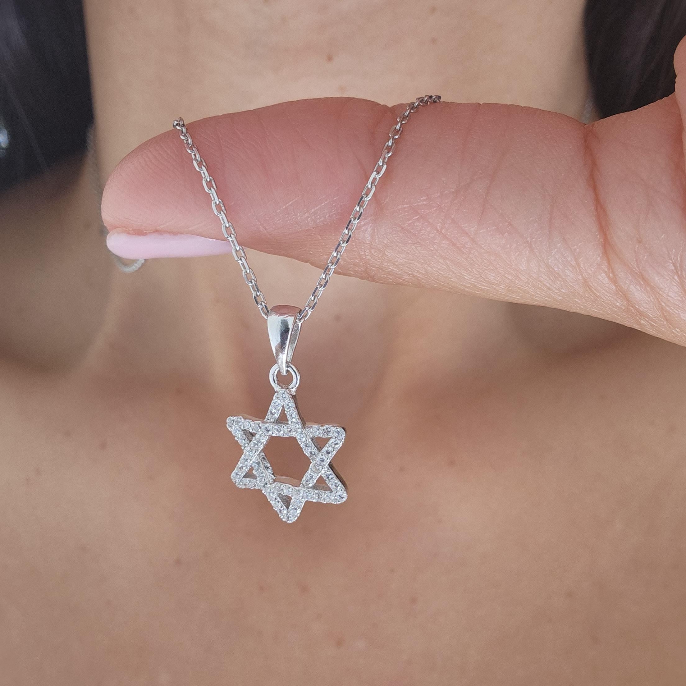 CZ Star of David Necklace Israel 925 Sterling Silver