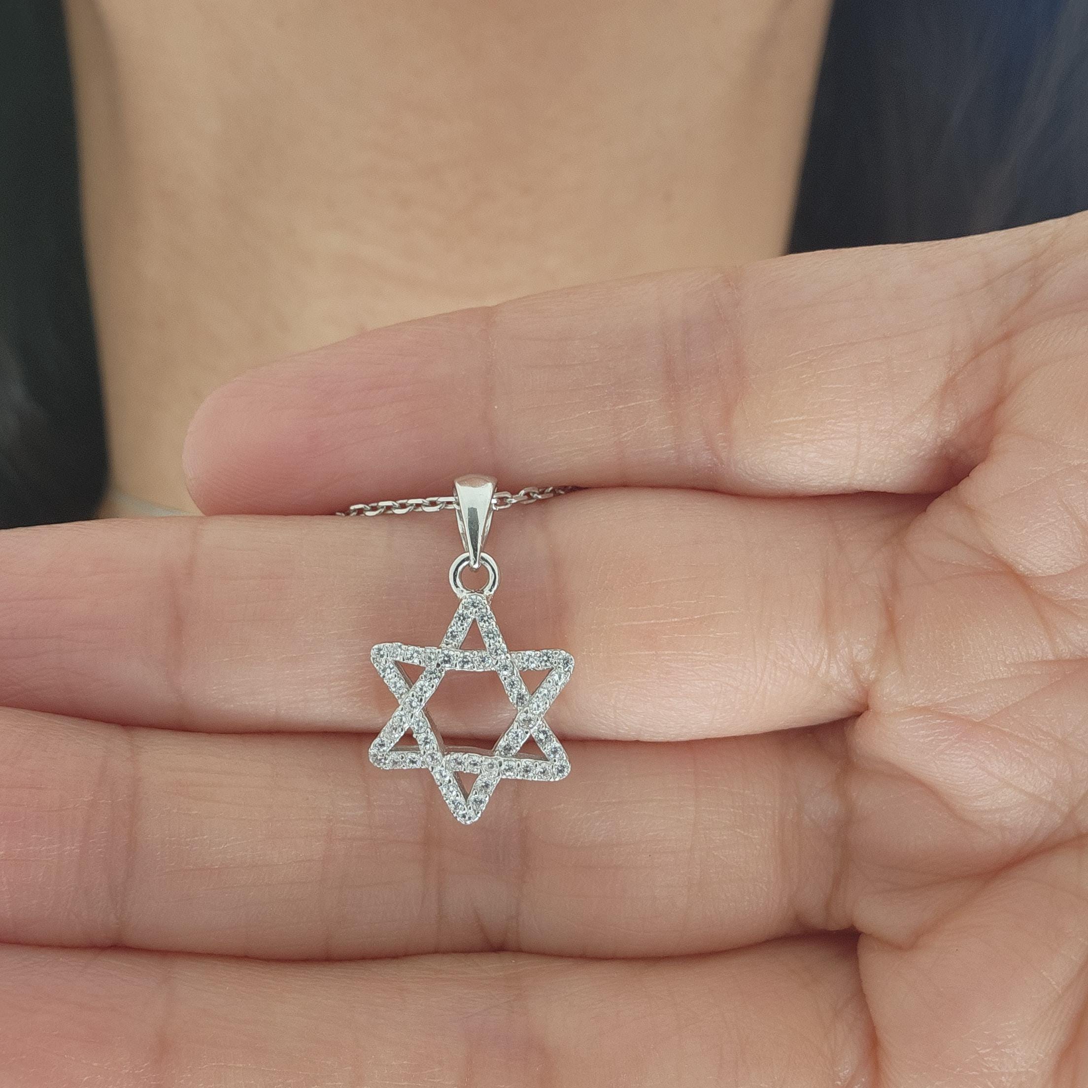 CZ Star of David Necklace Israel 925 Sterling Silver