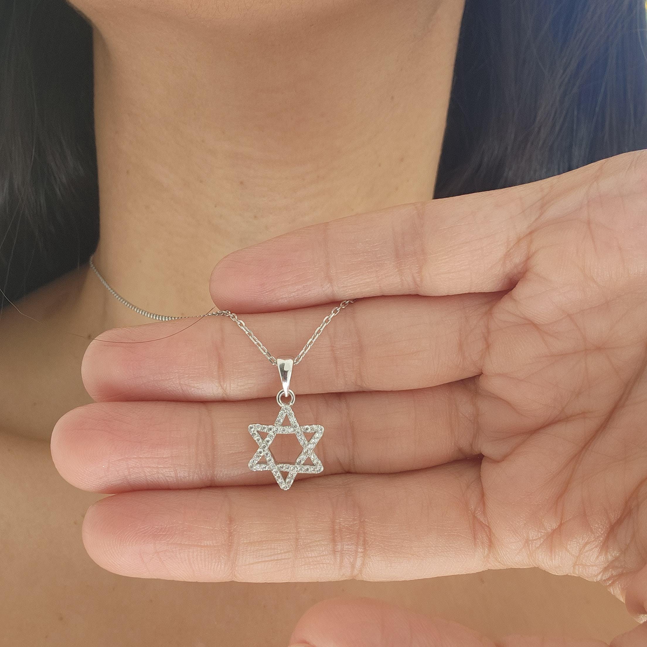 CZ Star of David Necklace Israel 925 Sterling Silver