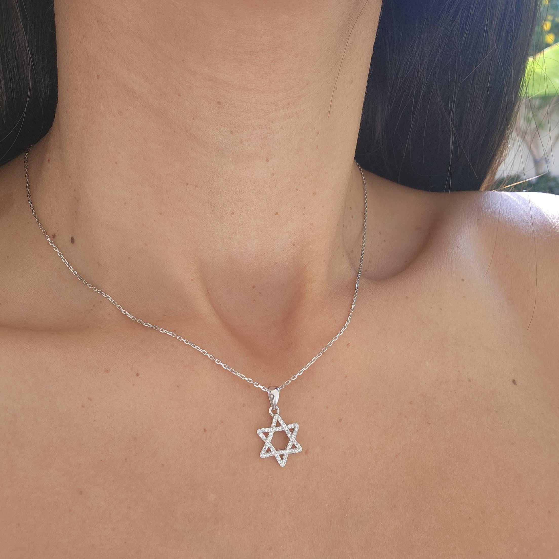 CZ Star of David Necklace Israel 925 Sterling Silver