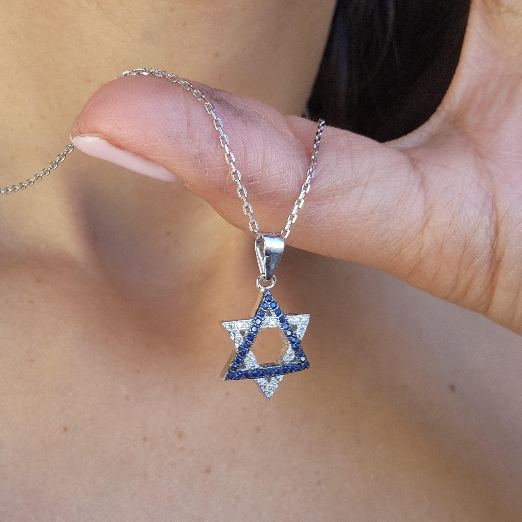 CZ Star of David Necklace Israel 925 Sterling Silver