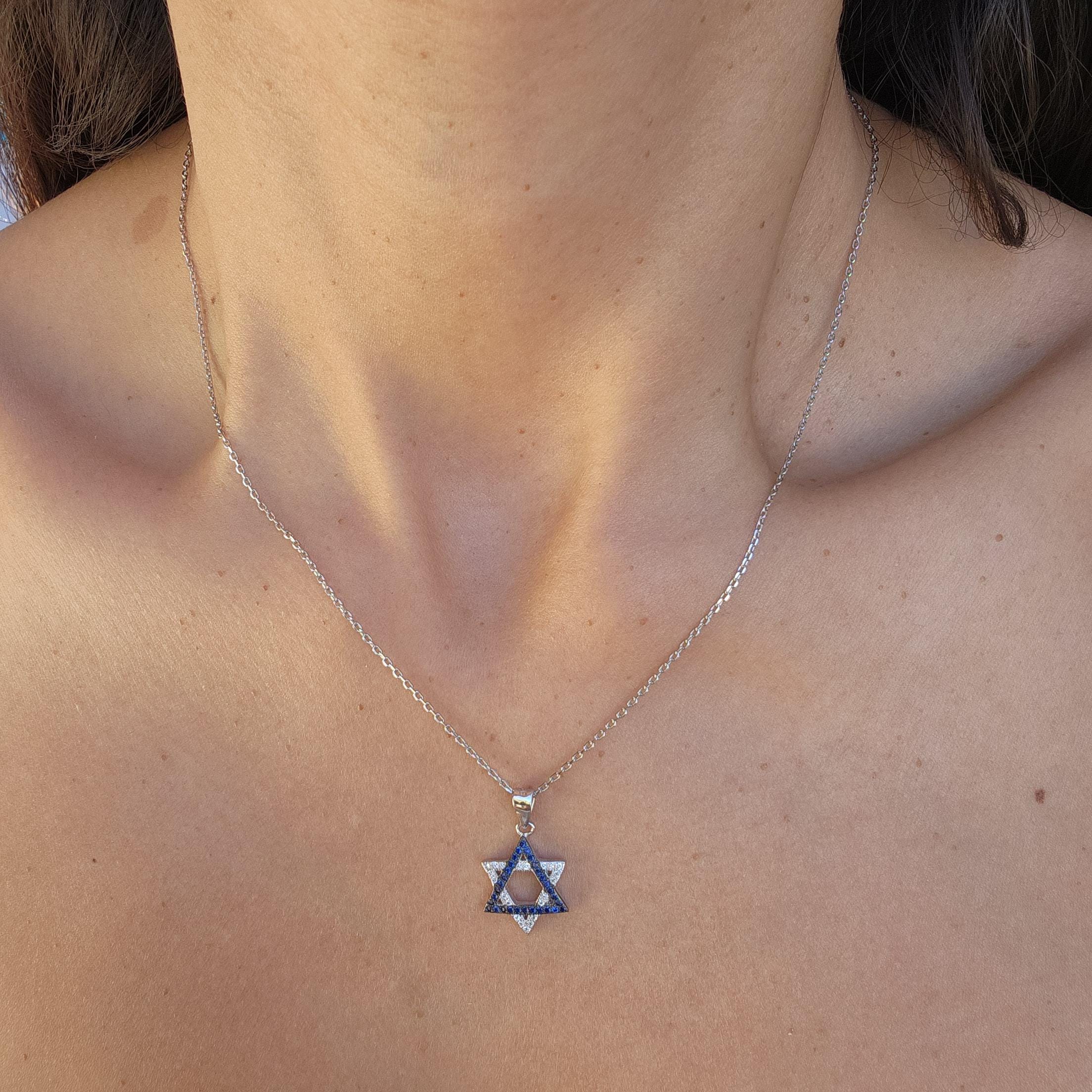 CZ Star of David Necklace Israel 925 Sterling Silver