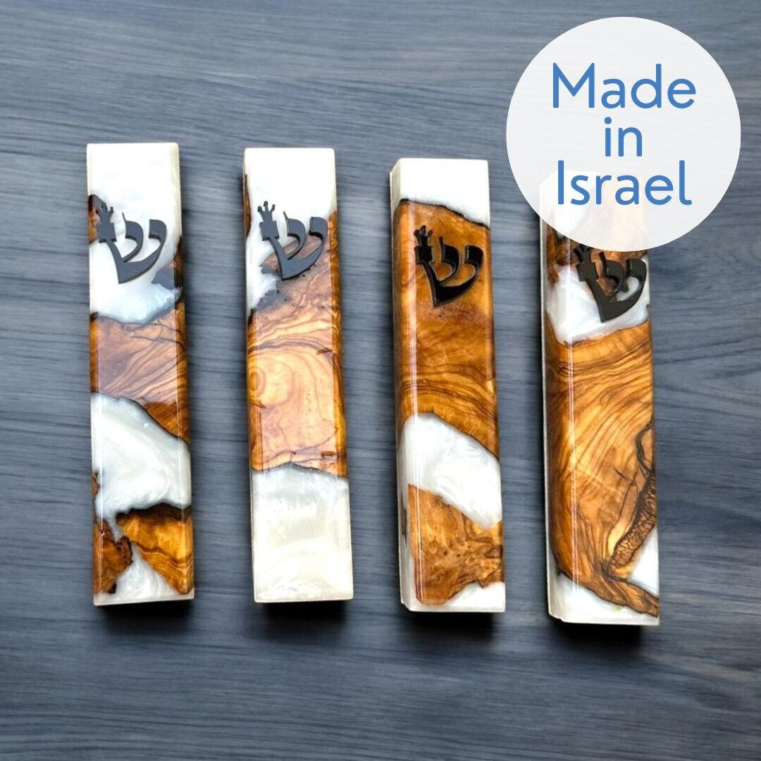 Handmade Mezuzah Case Israel Gift Made in Israel Olive Wood and Epoxy Mezuzah Wall Art Judaica Gifts Blessing for the home Decor Jewish Art