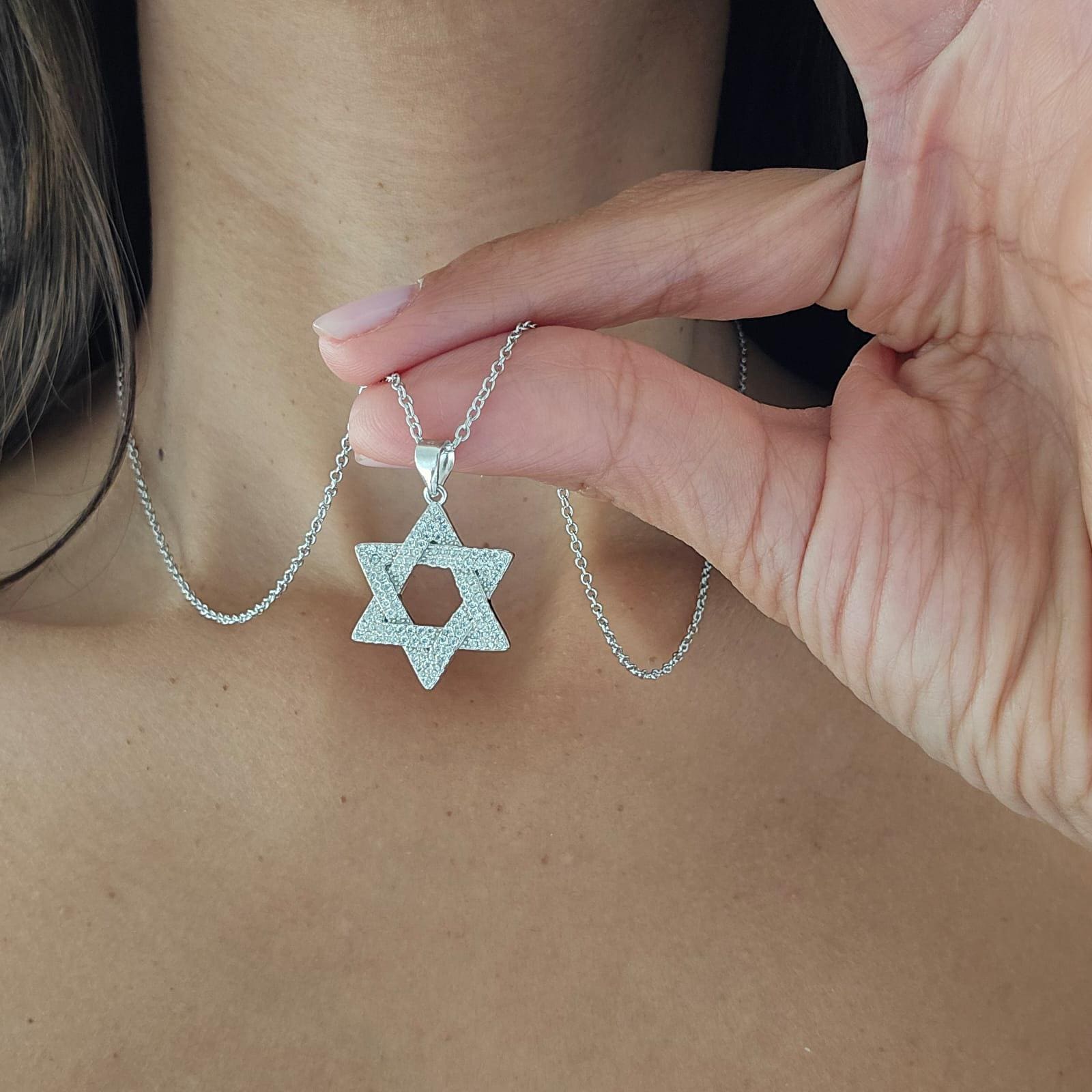 CZ Star of David Necklace Israel 925 Sterling Silver