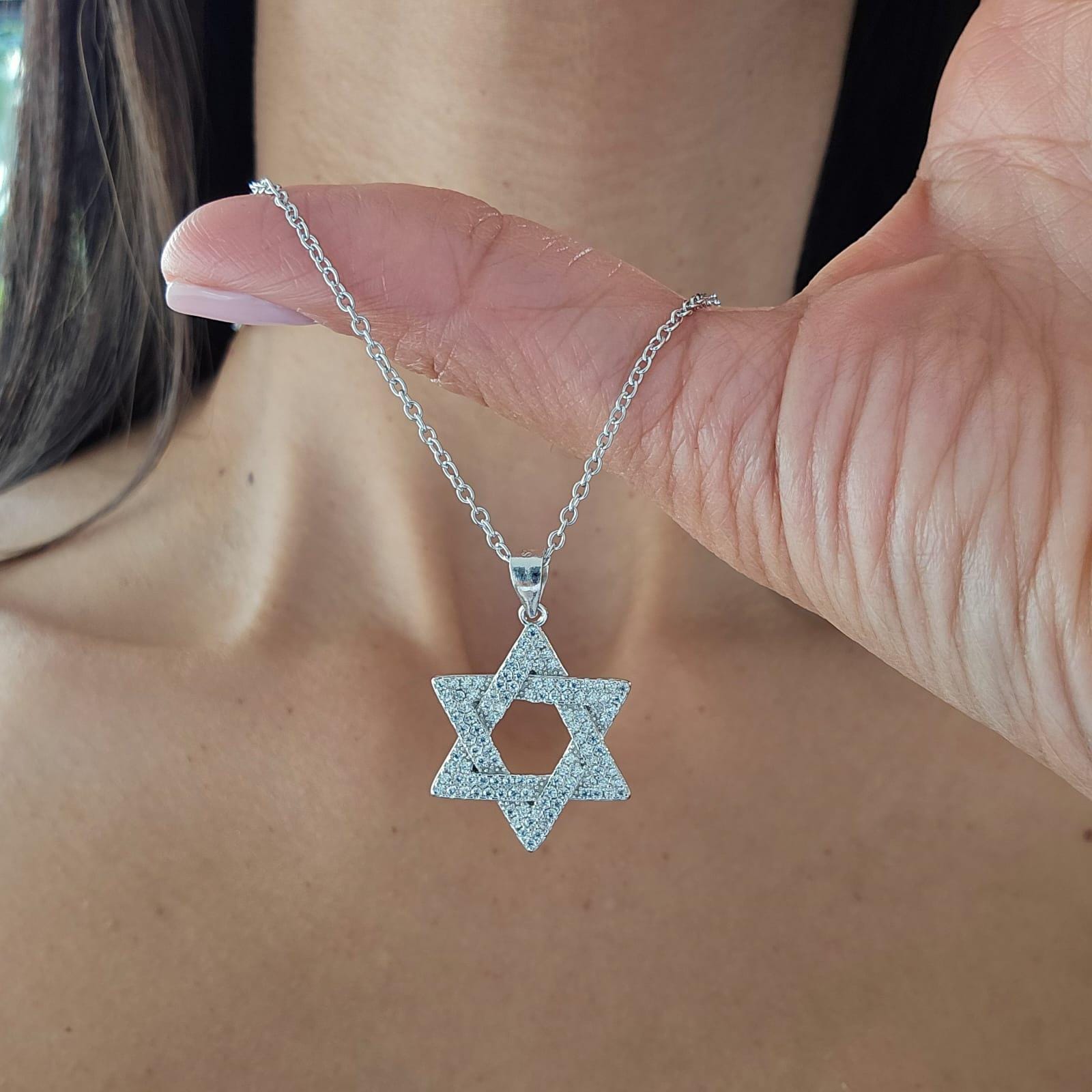 CZ Star of David Necklace Israel 925 Sterling Silver