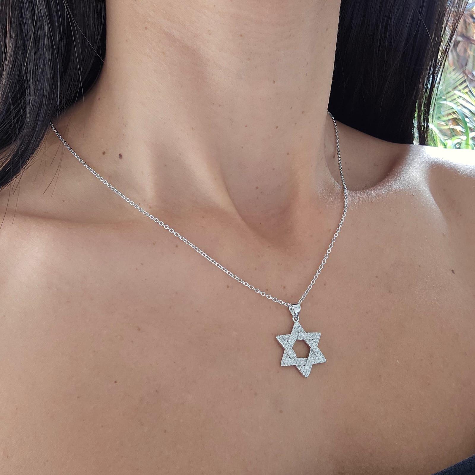 CZ Star of David Necklace Israel 925 Sterling Silver