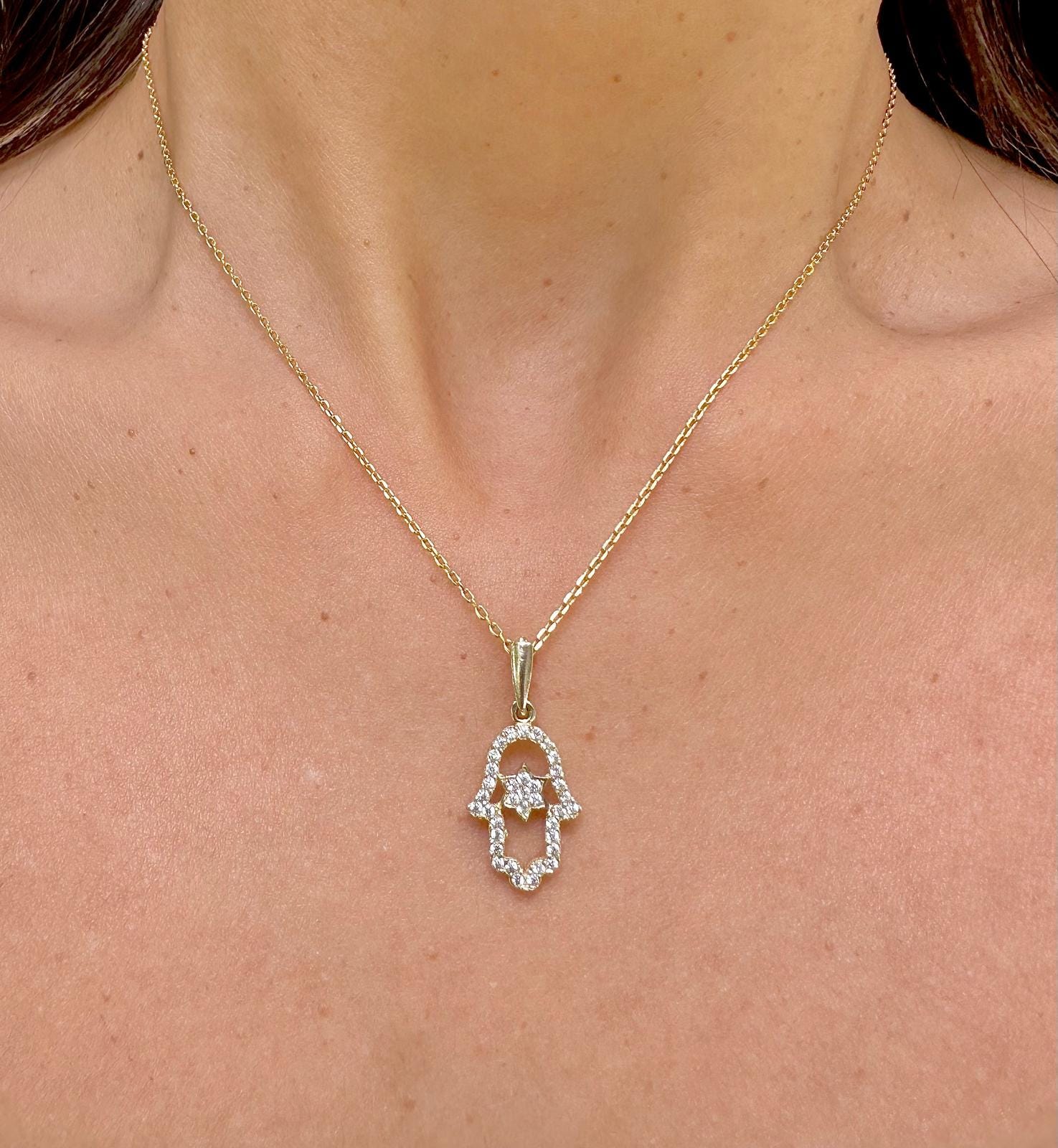 Diamonds Hamsa Necklace Made in Israel