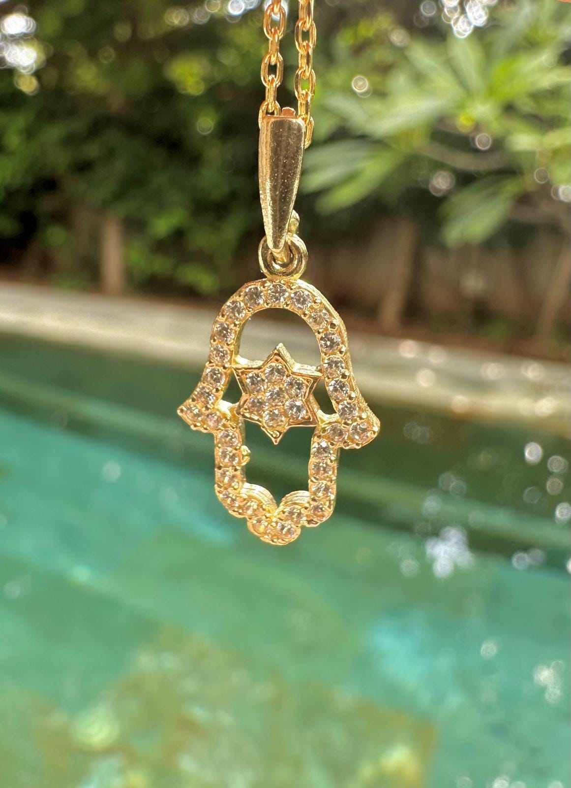 Diamonds Hamsa Necklace Made in Israel