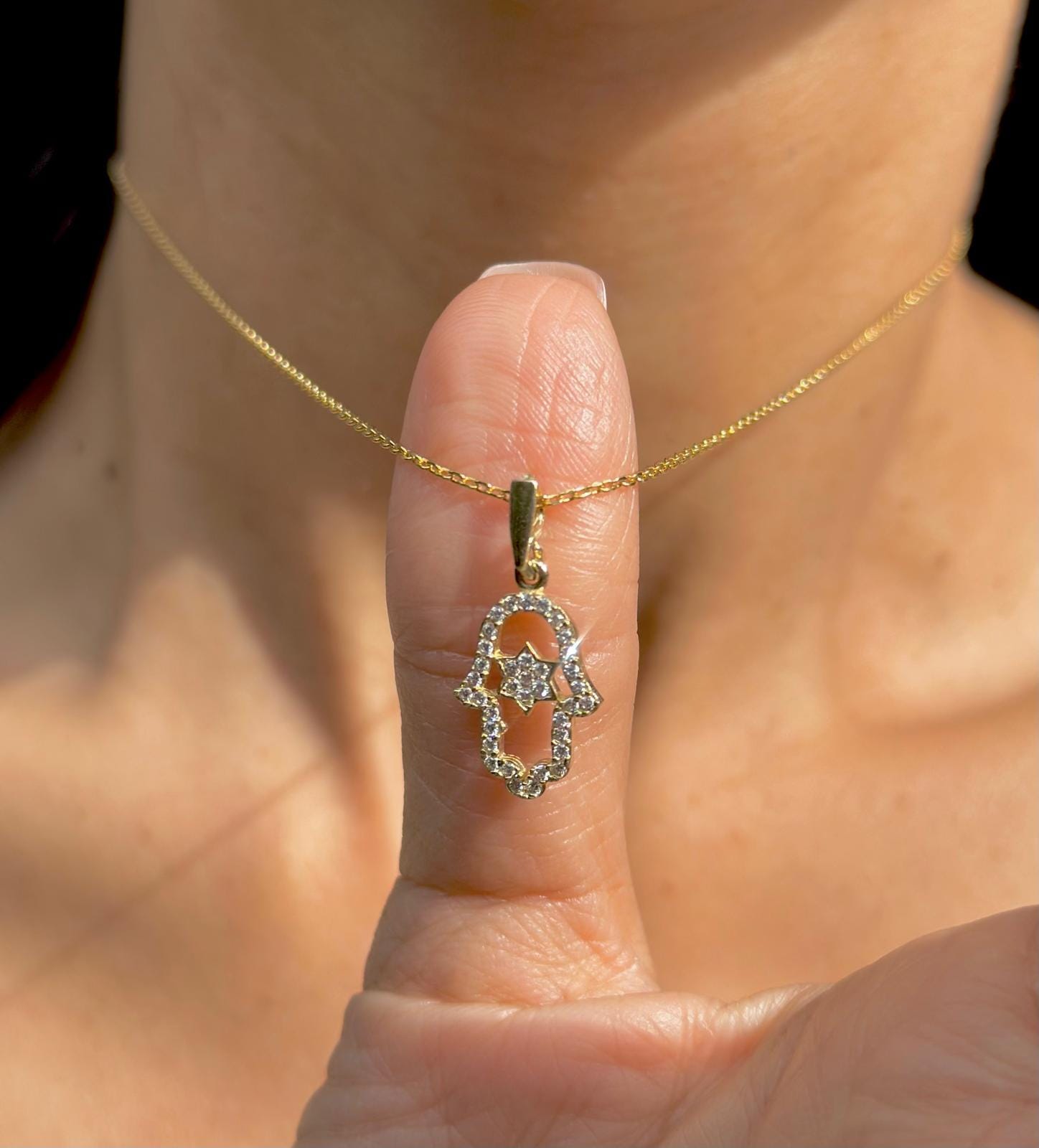 Diamonds Hamsa Necklace Made in Israel