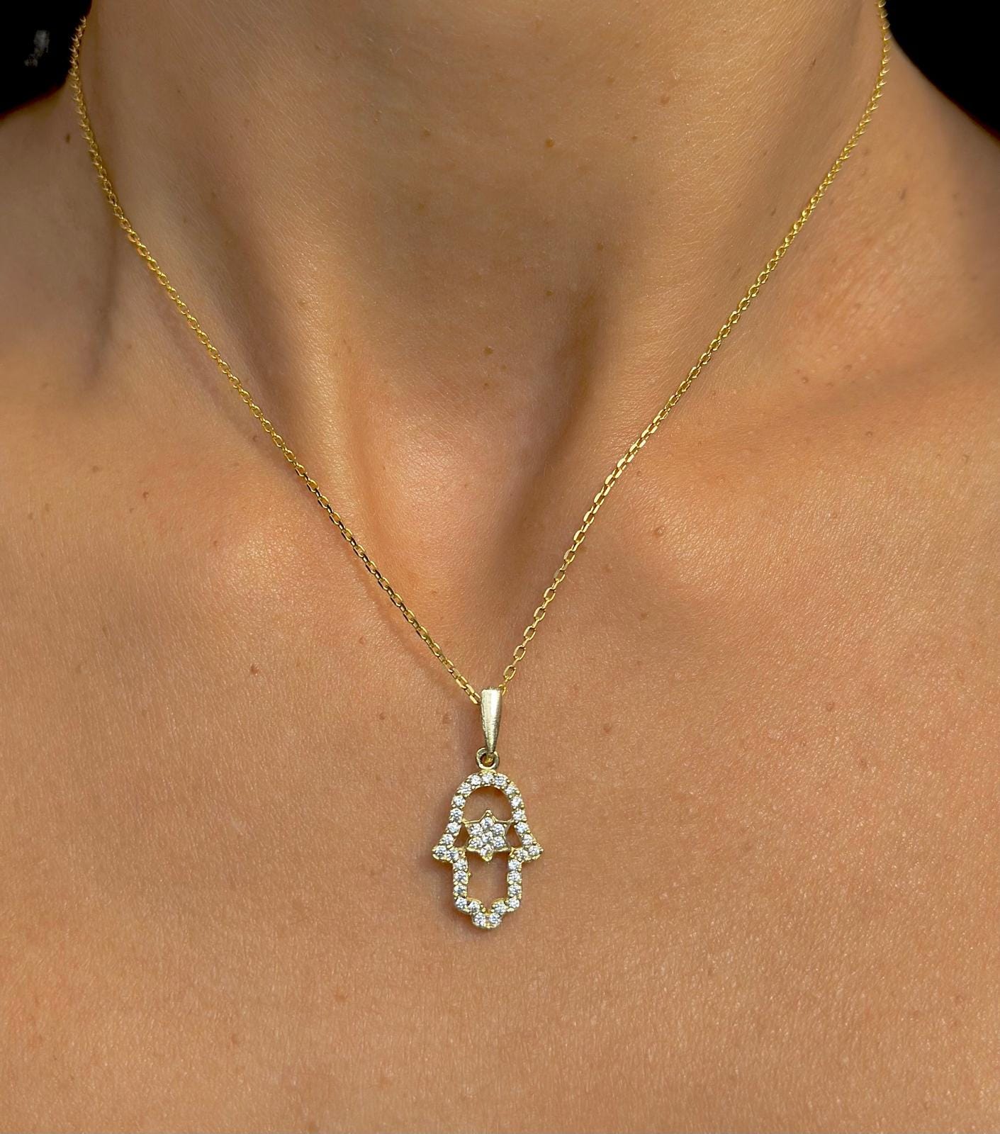 Diamonds Hamsa Necklace Made in Israel