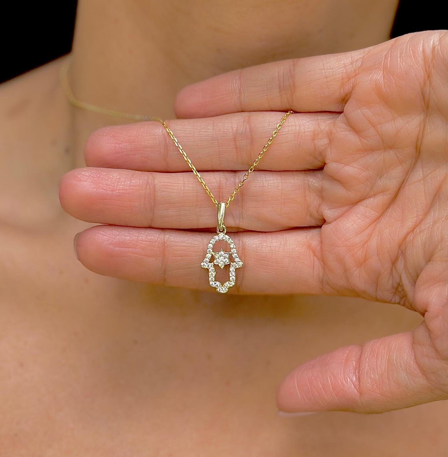 Diamonds Hamsa Necklace Made in Israel