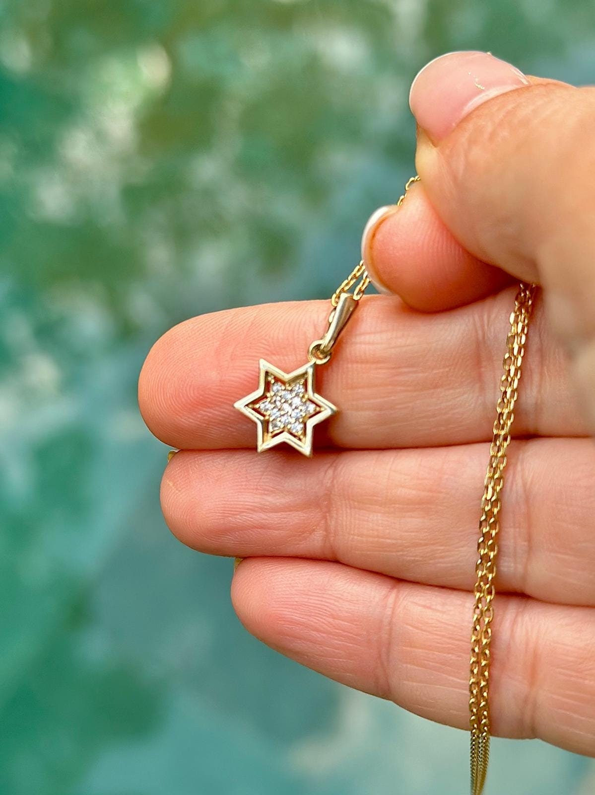 Diamonds Magen David Necklace 14k Solid Gold