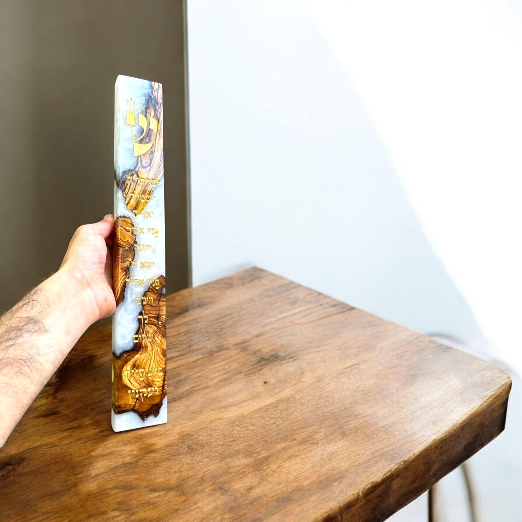 Handmade Mezuzah  Olive Wood and Epoxy Mezuzah