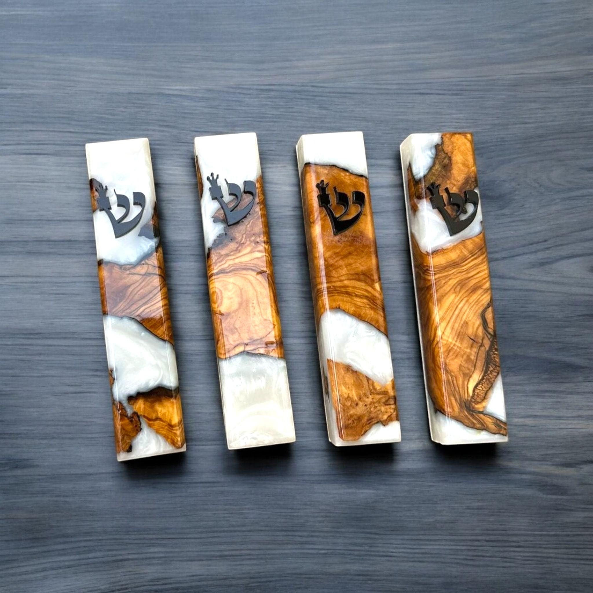 Handmade Mezuzah  Olive Wood and Epoxy Mezuzah