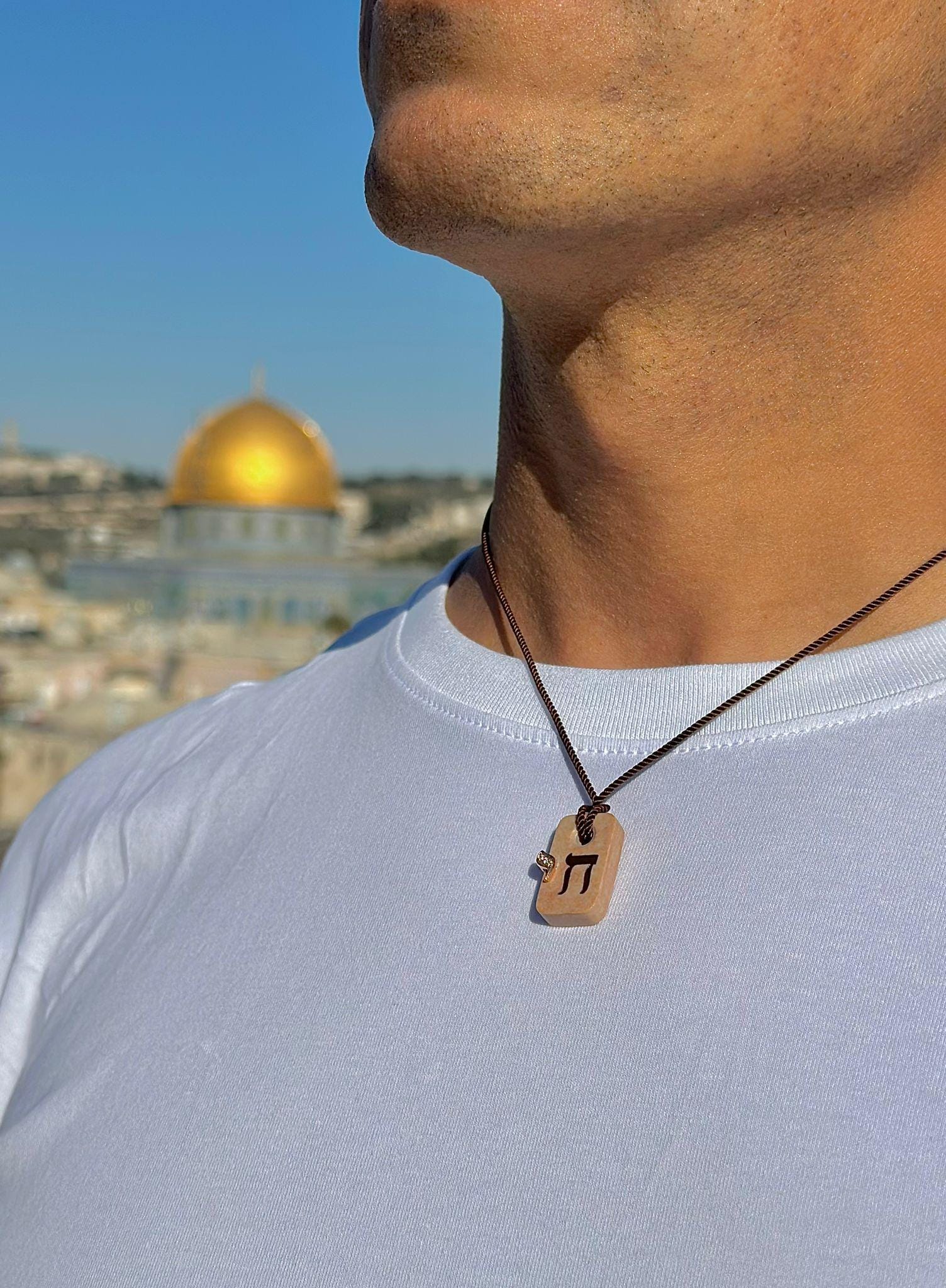 Chai Necklace Jerusalem Stone Necklace Israel Necklace Diamonds Temple Mount